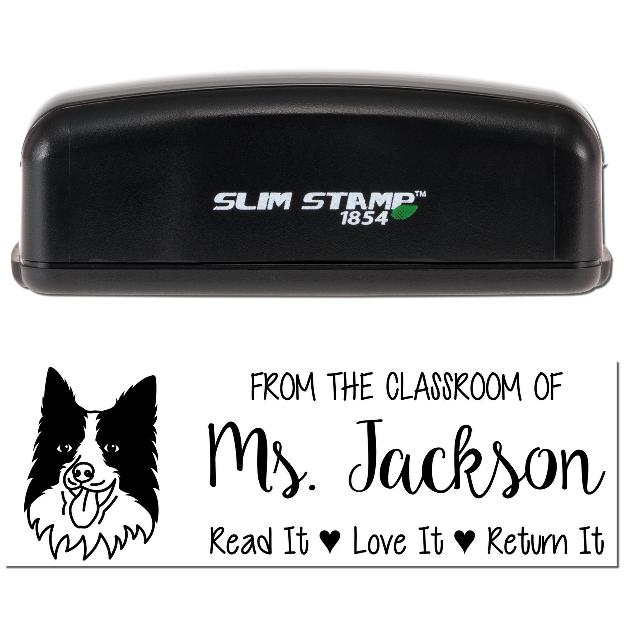 Custom Border Collie Ex Libris Slim Pre-Inked Bookplate Stamp