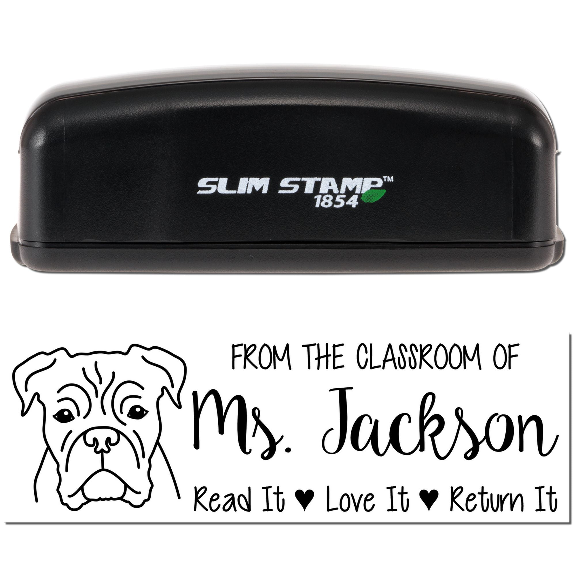 Personalized Boxer Outline Slim Pre-Inked Book Ex Libris Stamp