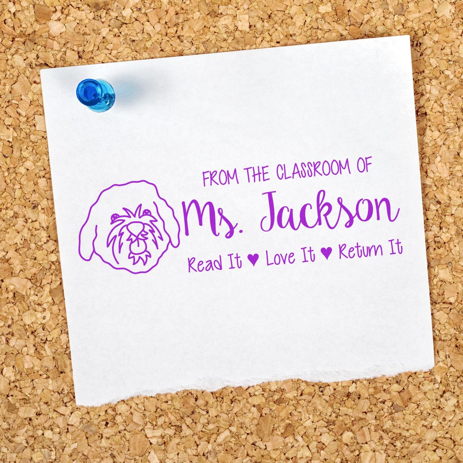Personalized classroom library rubber stamp for teachers, reading From the Classroom of Ms. JacksonRead It, Love It, Return It.
