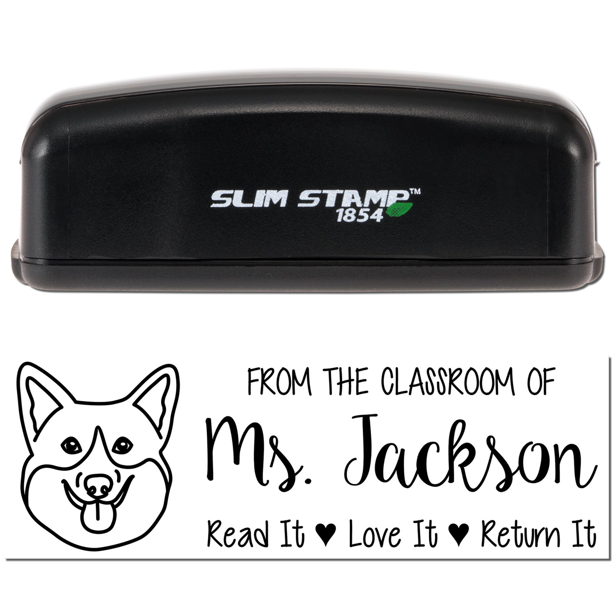 Custom Corgi Slim Pre-Inked Teacher Library Ex Libris Stamp