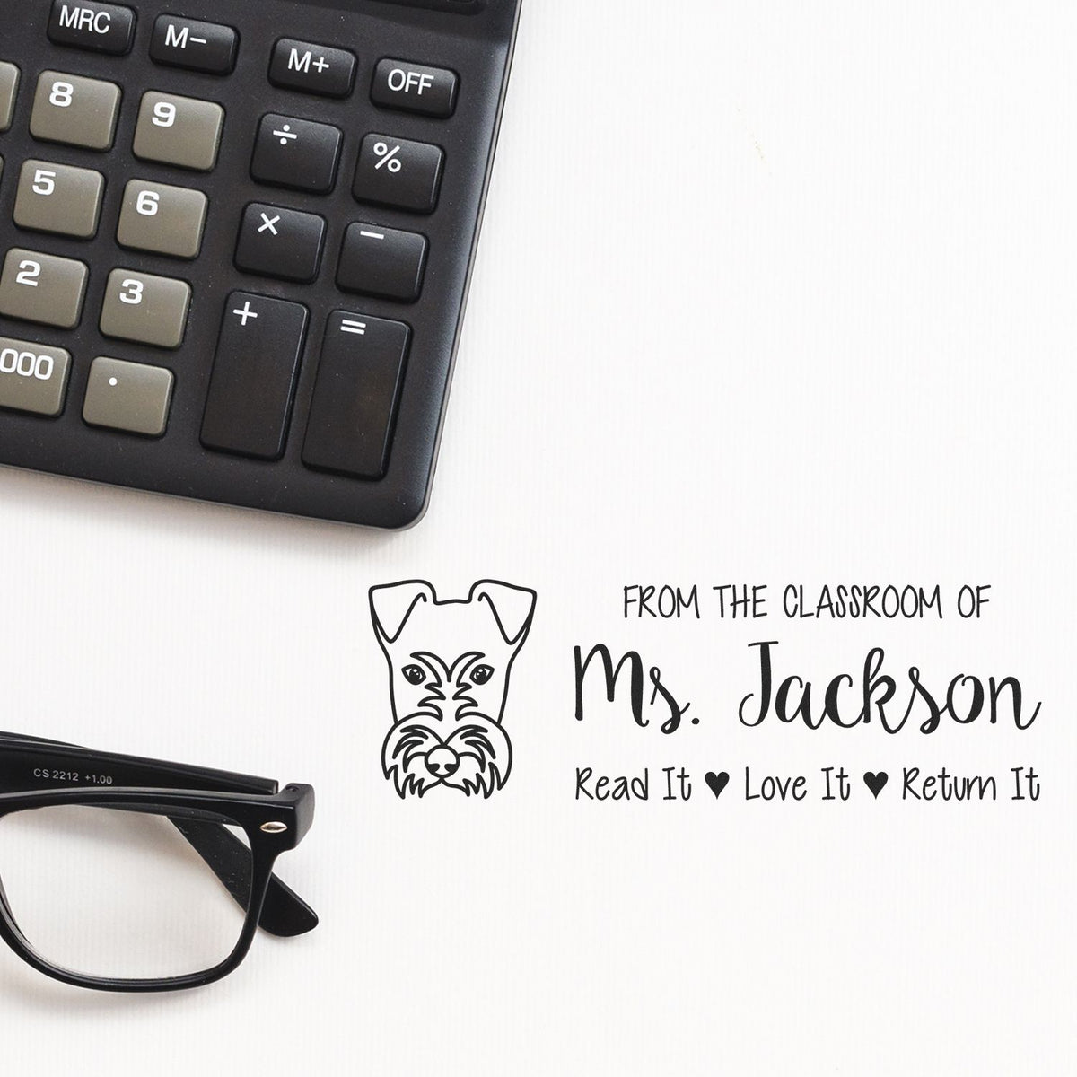 Custom teacher rubber stamp for classroom books: From the Classroom of Ms. Jackson, Read It Love It Return It.
