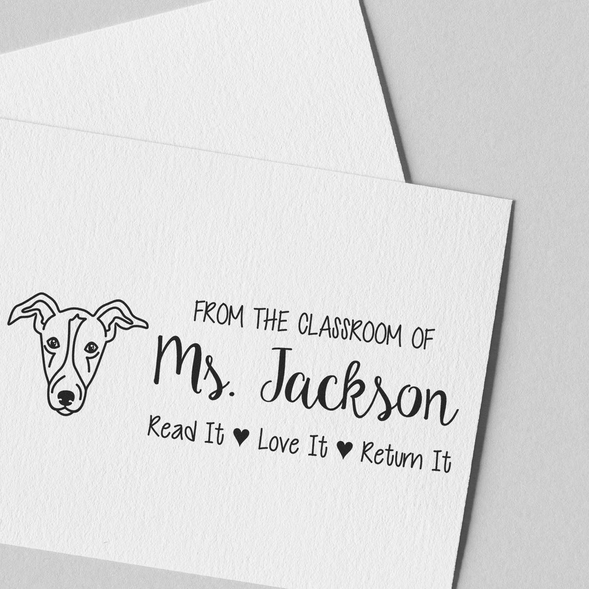 Personalized teacher rubber stamp for library books, reading From the Classroom of Ms. Jackson: Read It, Love It, Return It.