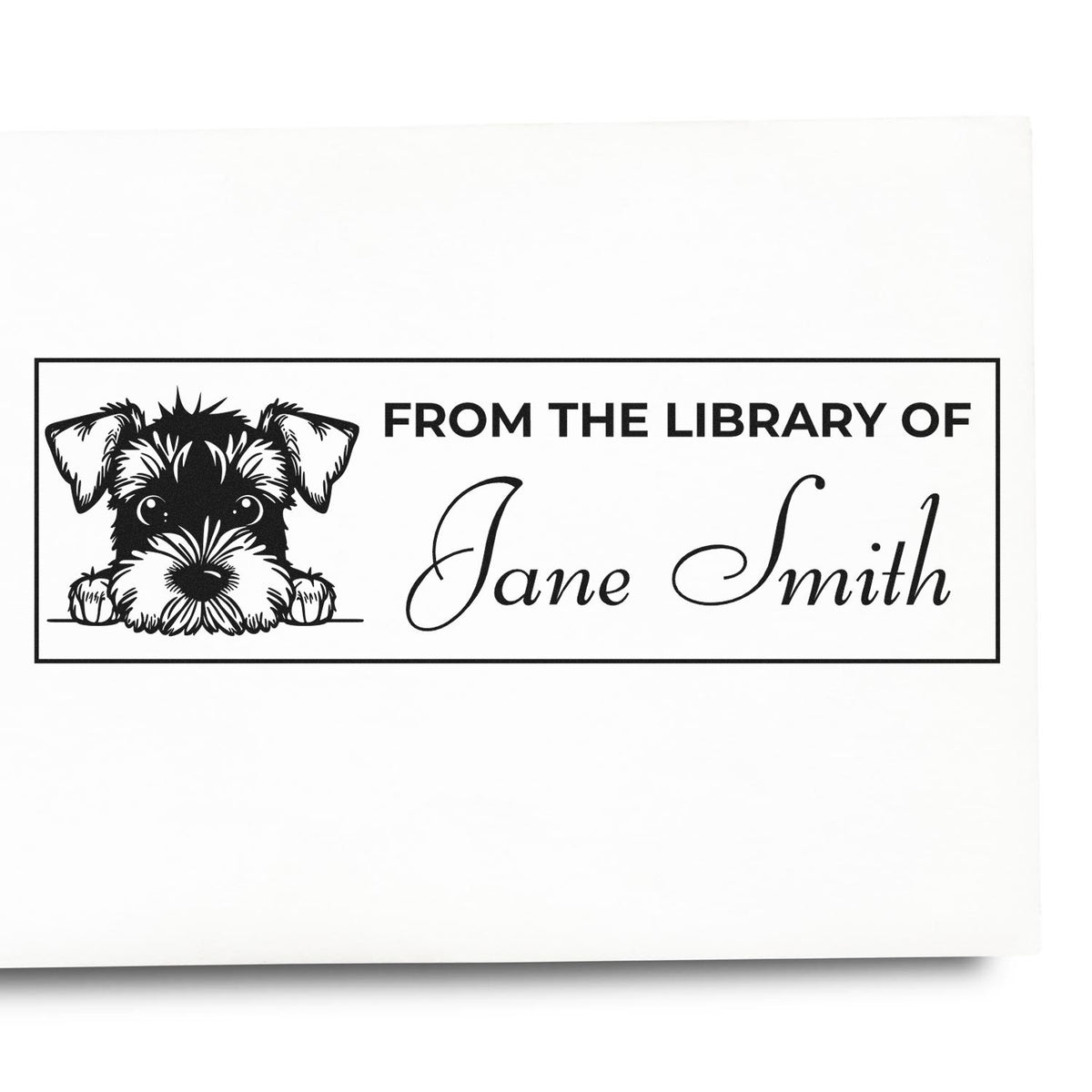 Custom dog book plate rubber stamp reading From the Library of Jane Smith for personalized library books.