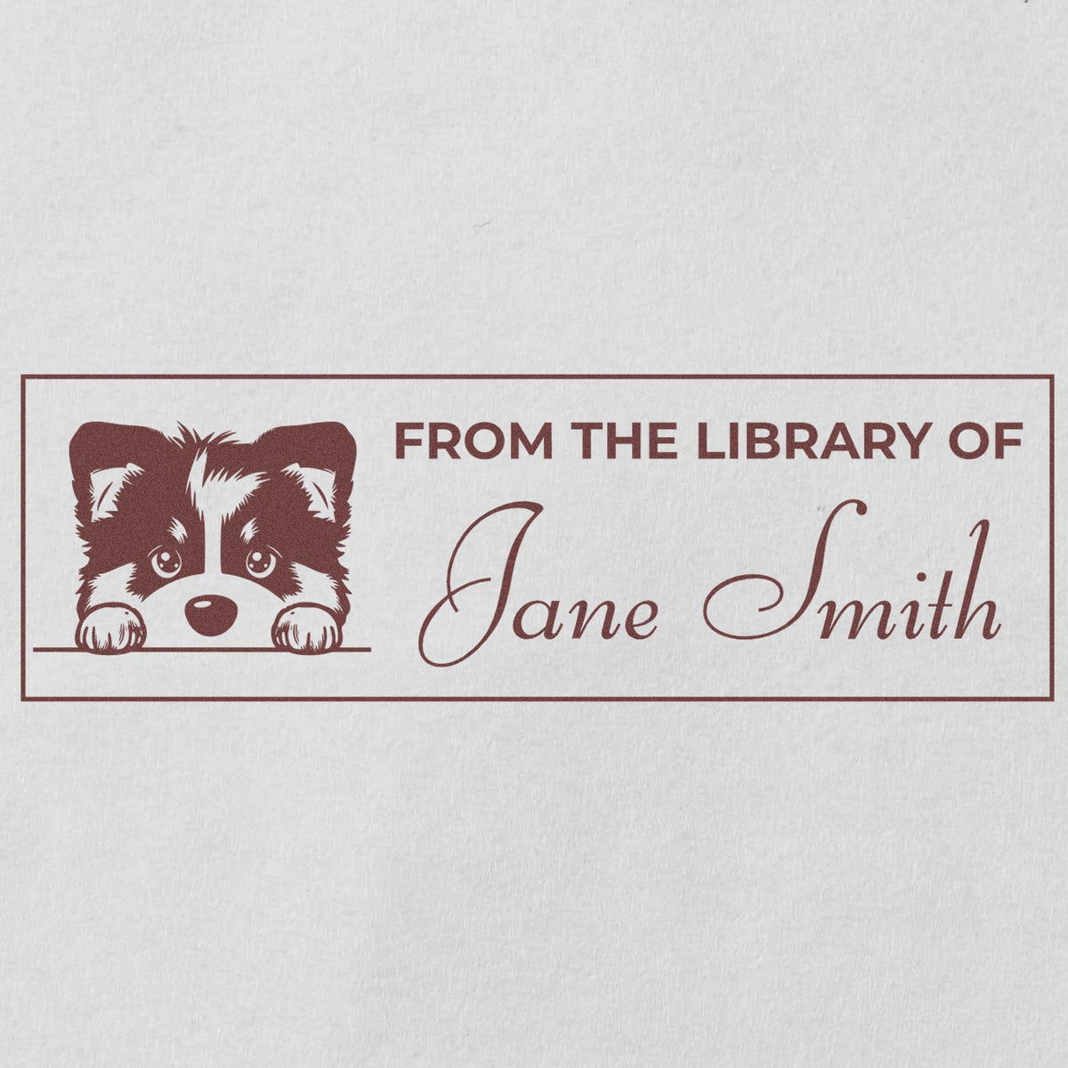 Custom rubber book stamp with raccoon design and From the Library of Jane Smith text for personalized book ownership.