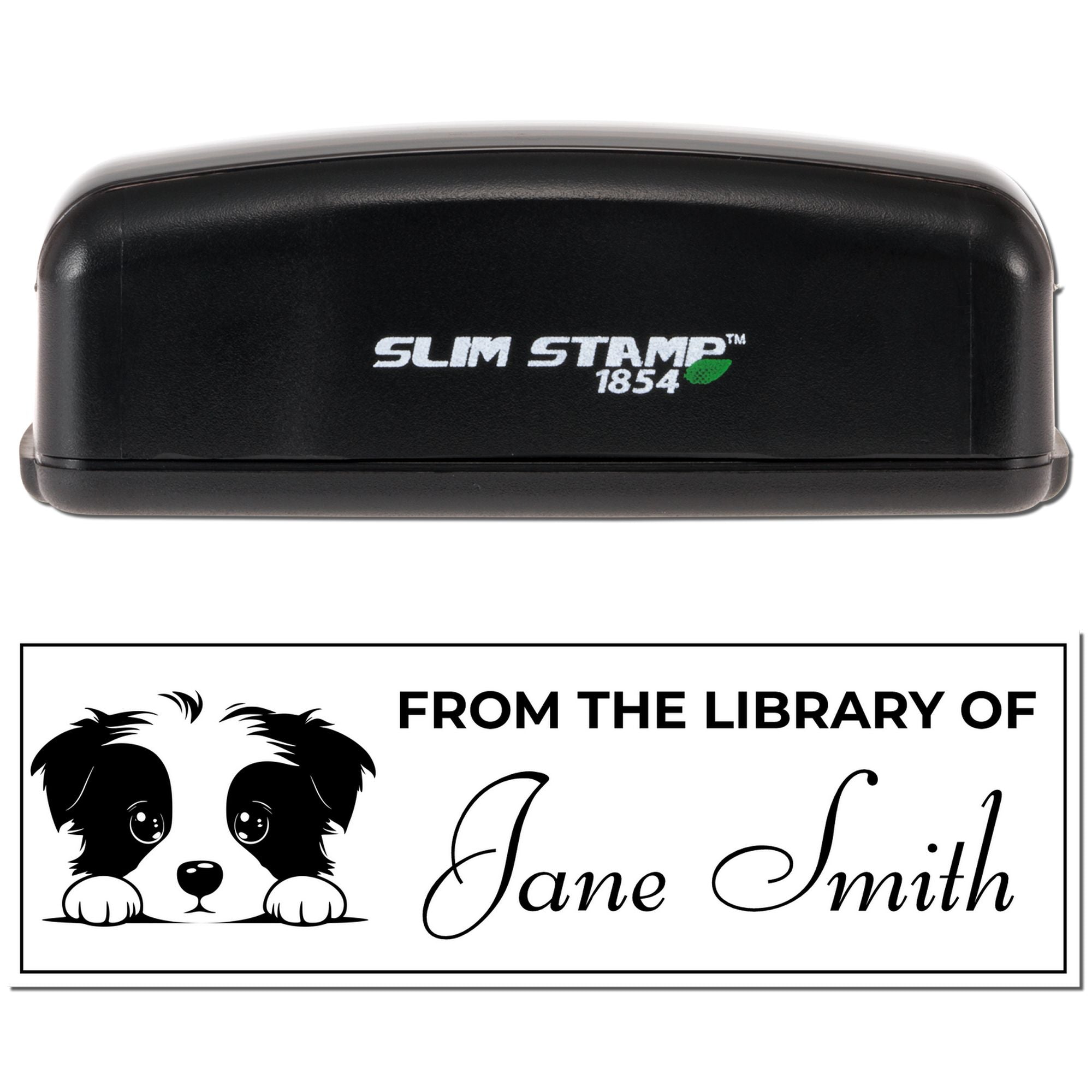 Border Collie Book Lover's Slim Pre-Inked Stamp Gift Peeking Puppy Stamp