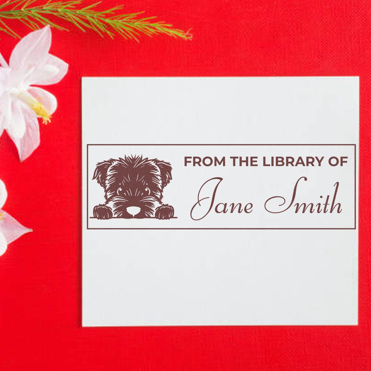 Personalized From the Library of Jane Smith rubber stamp with dog illustration for custom book labels.