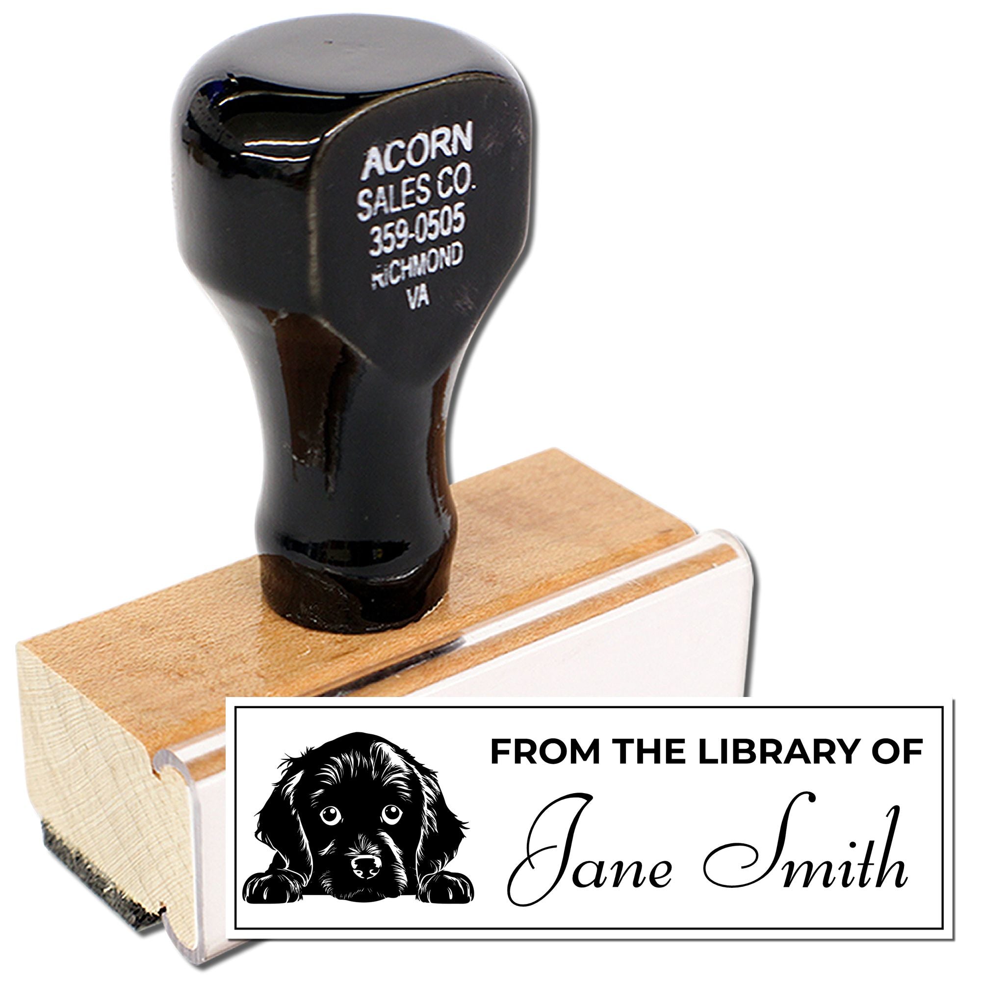 Custom dog library rubber stamp with personalized From the Library of Jane Smith design for books and personal collections.