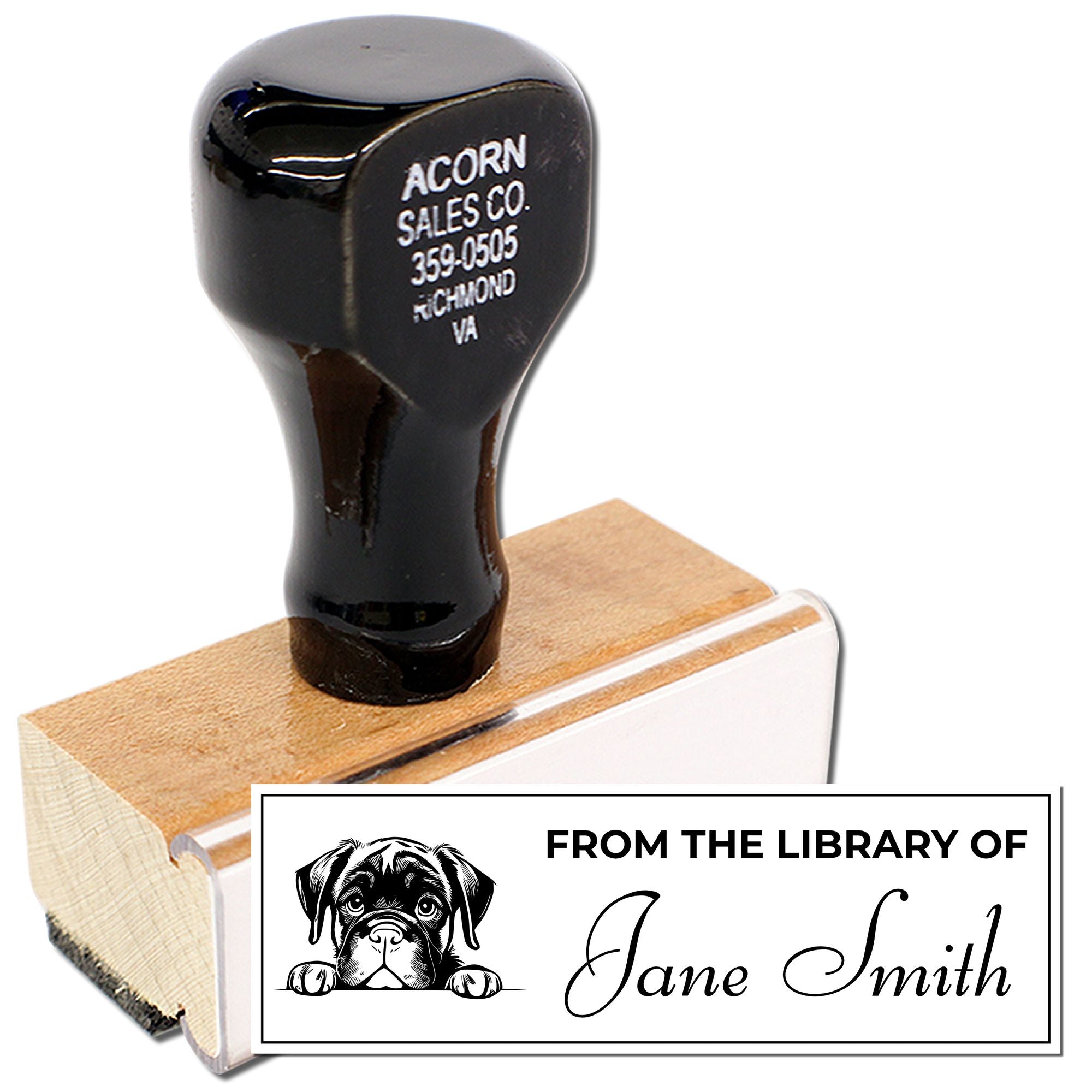 Whimsical Cane Corso Wooden Book Stamp with Wood Handle Peeking Puppy Stamp