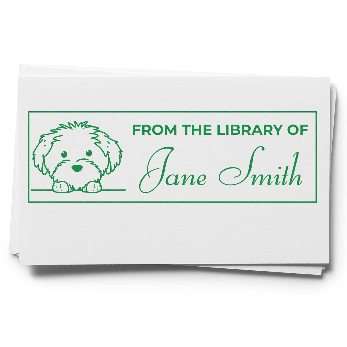 Custom From the Library of Jane Smith rubber stamp with a cute dog bookplate design for personal library books.