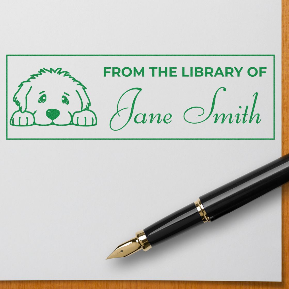 Personalized From the Library Of rubber stamp with dog illustration and Jane Smith name for books.