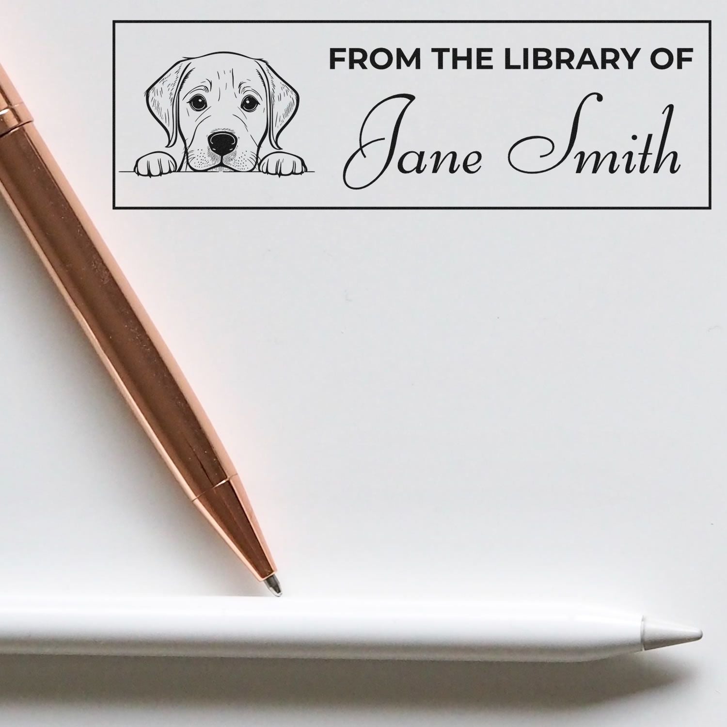 Custom dog library rubber stamp reading From the Library of Jane Smith for personalized book ownership marking.