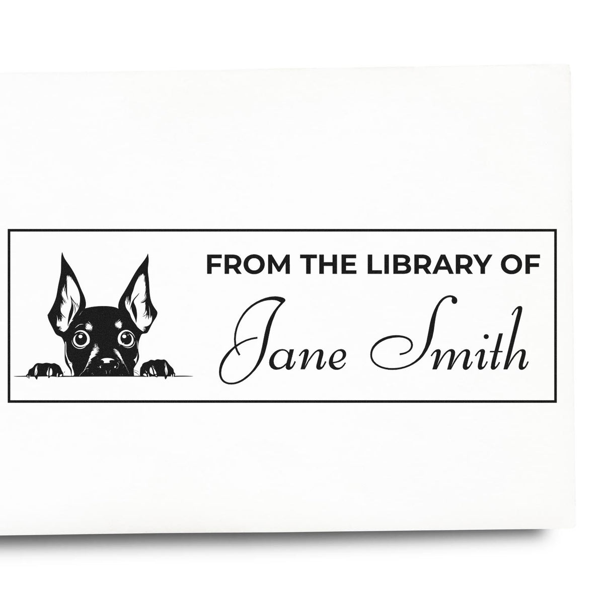 Custom From the Library of Jane Smith rubber stamp with dog design for personalized book labels and library collections.