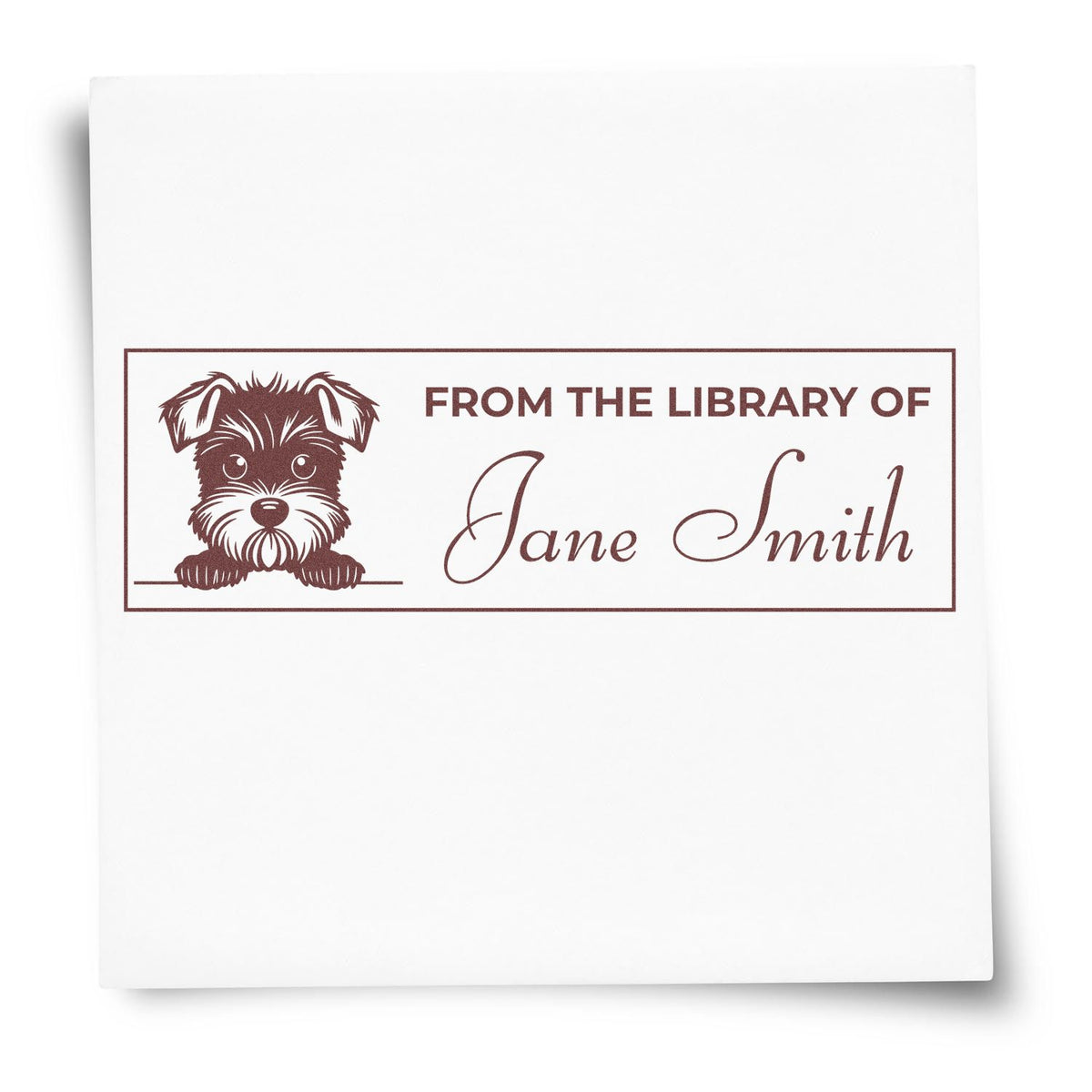 Personalized dog library rubber stamp reading From the Library of Jane Smith for custom bookplate marking.