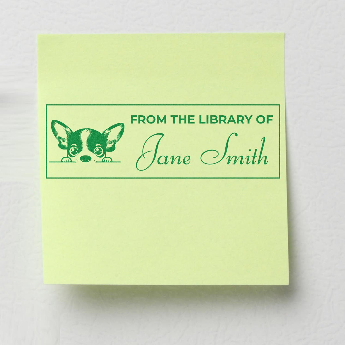 Custom dog library rubber stamp with From the Library of Jane Smith personalized bookplate design.