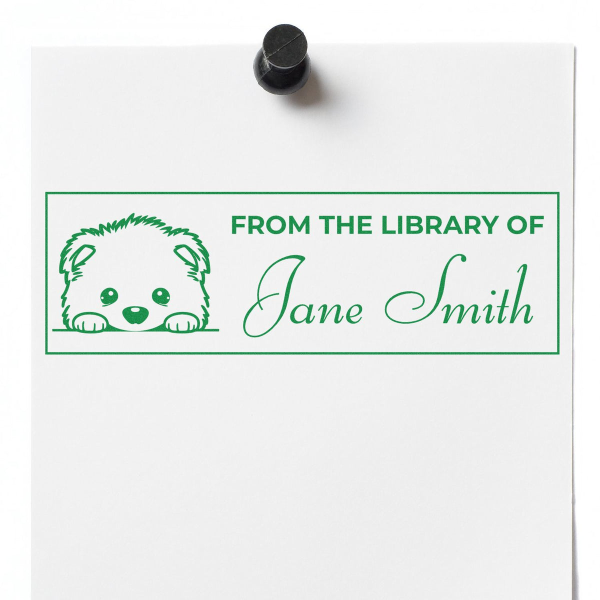 Personalized rubber stamp for books: From the Library of Jane Smith with cute bear design.