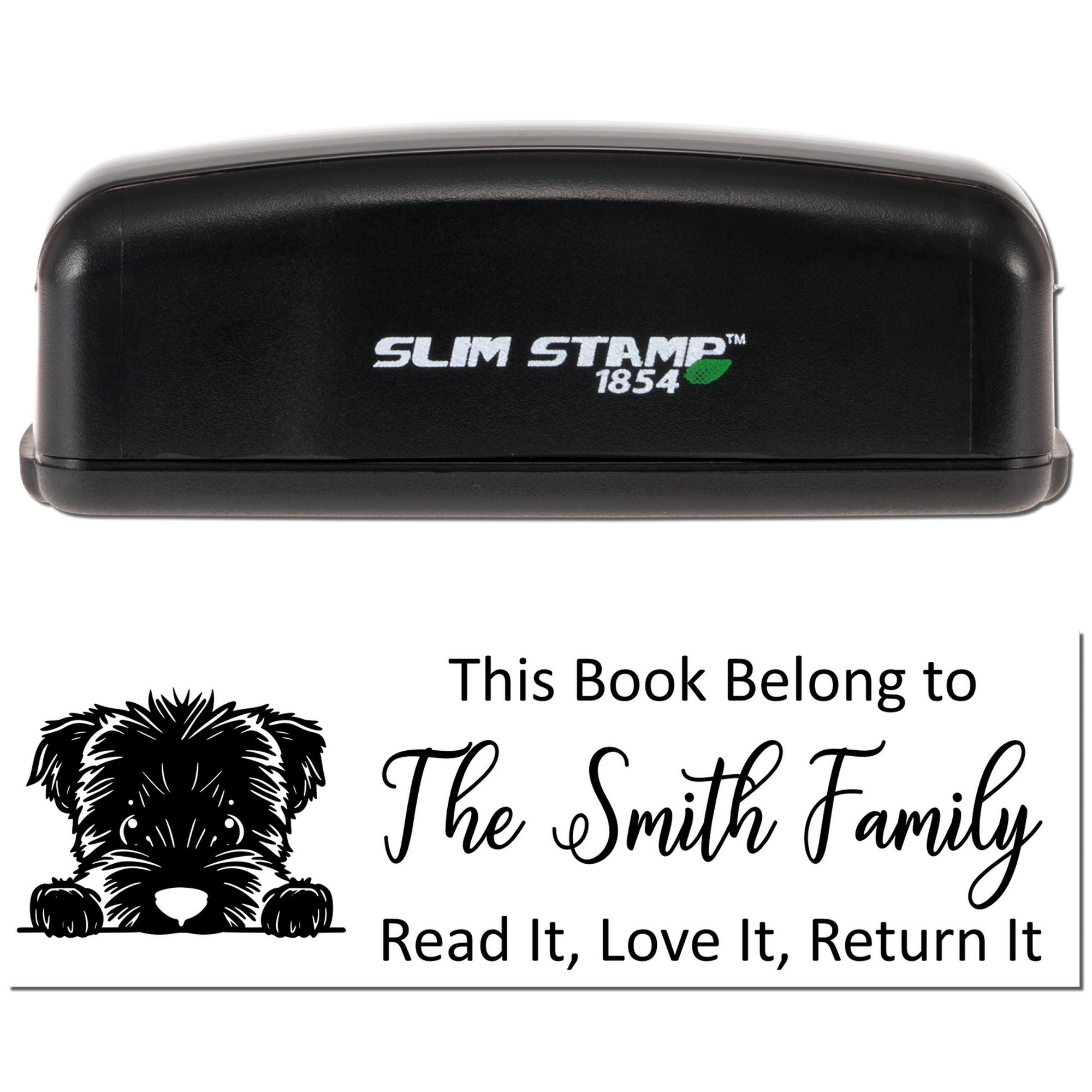Self-inking Slim Stamp rubber book stamp with dog design and custom This Book Belong to The Smith Family return-it message