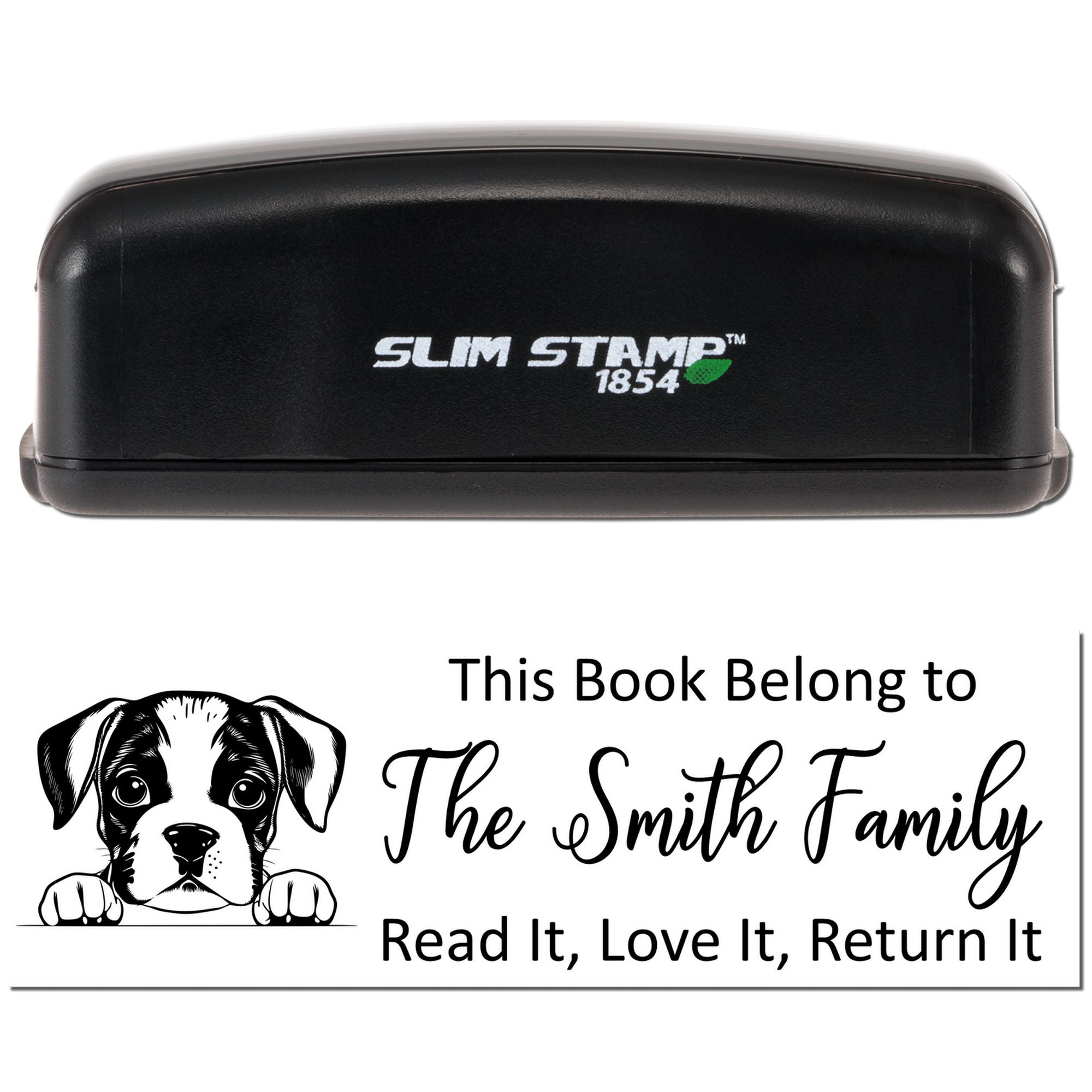 Custom Dog Lover Slim Boxer Book Bookworm Pre-Inked Stamp