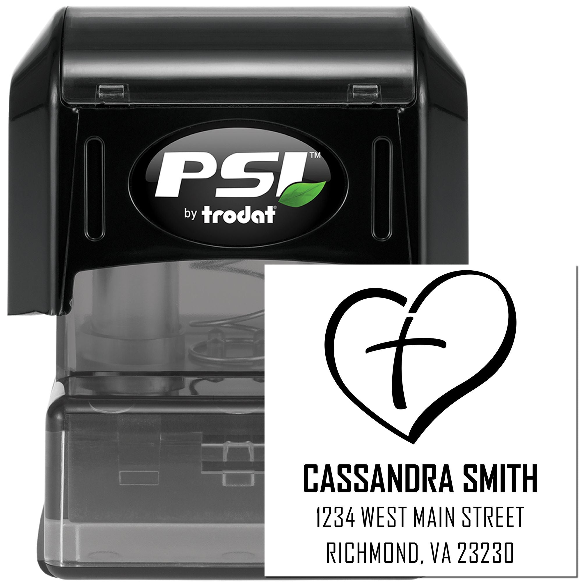 Personalized self-inking rubber address stamp with heart monogram for Cassandra Smith mailings