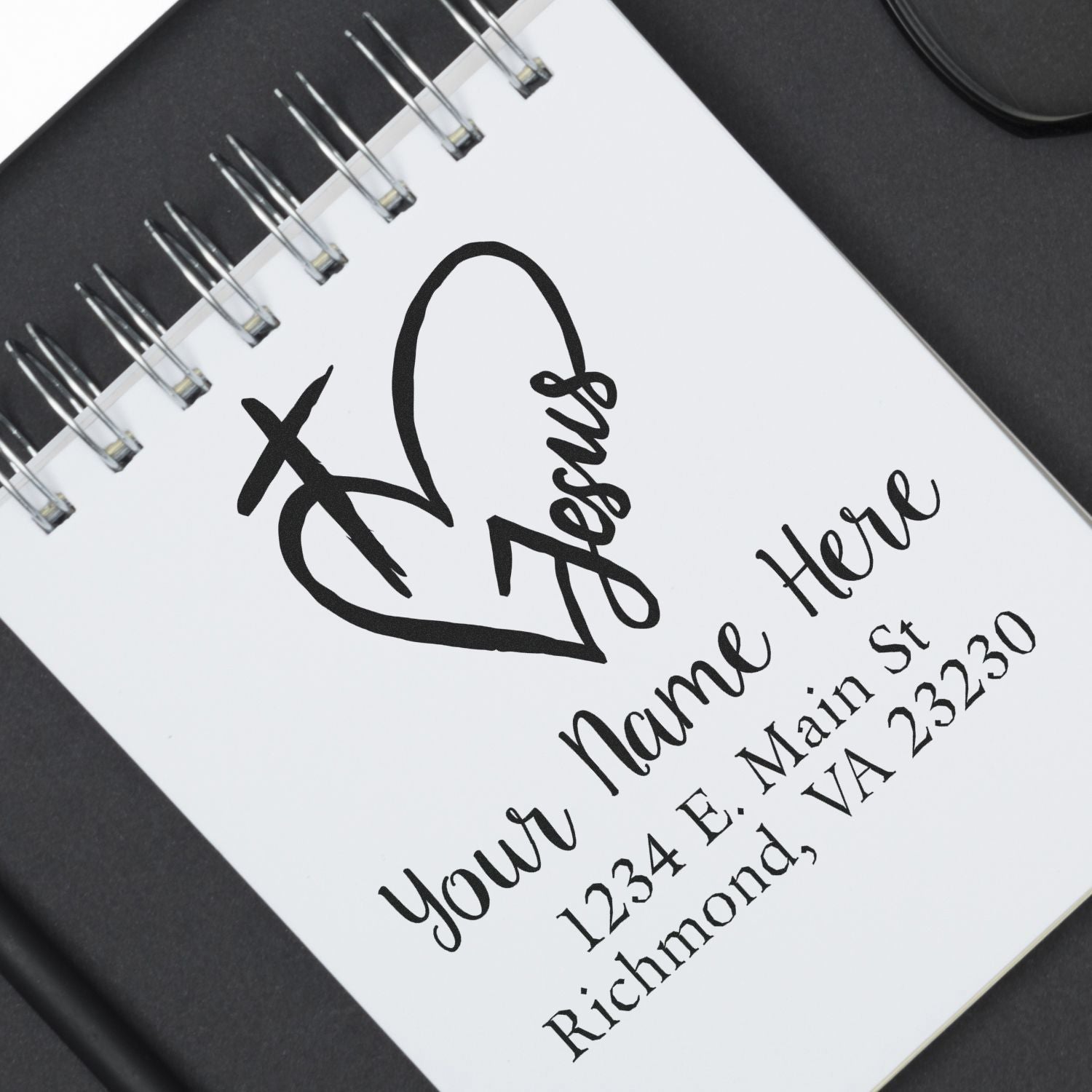 Personalized rubber return address stamp with heart design for wedding invitations and stationery.