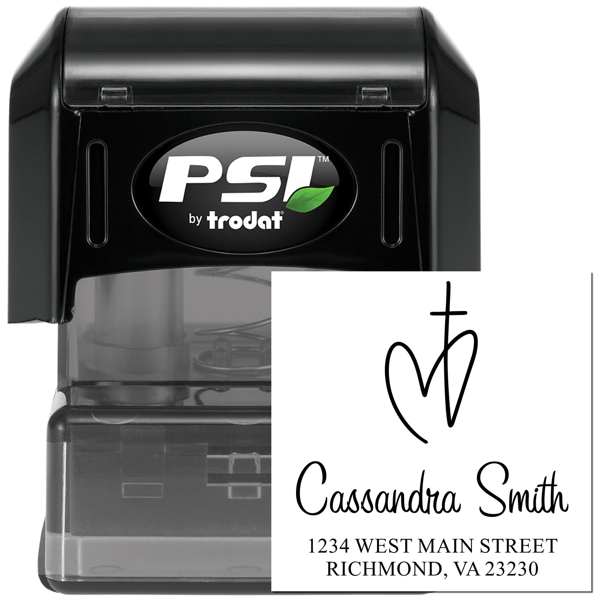 Custom PSI by Trodat self-inking rubber stamp with name and return address for mailing labels and office use