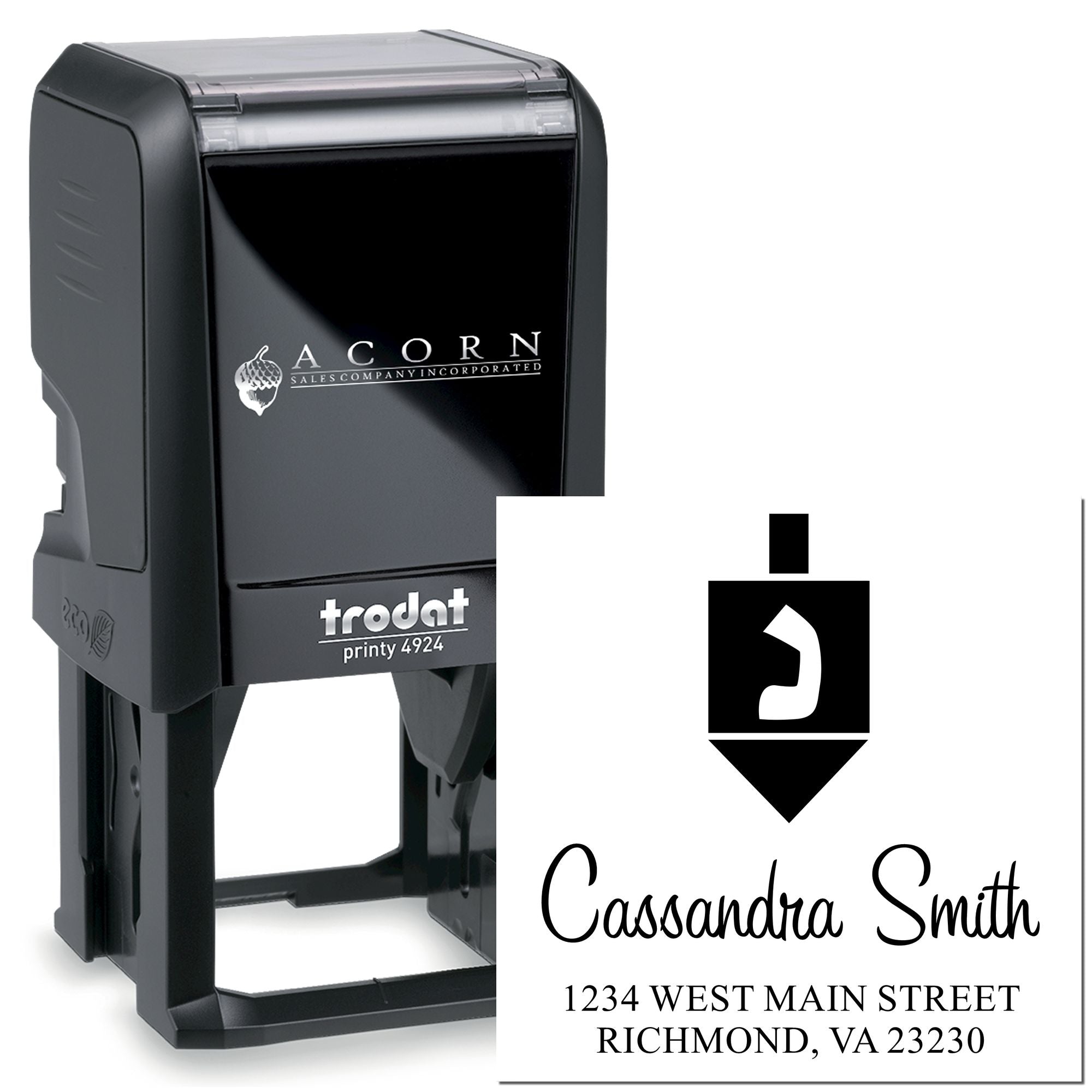 Custom Trodat self-inking rubber stamp with name and address imprint for business mailing and branding