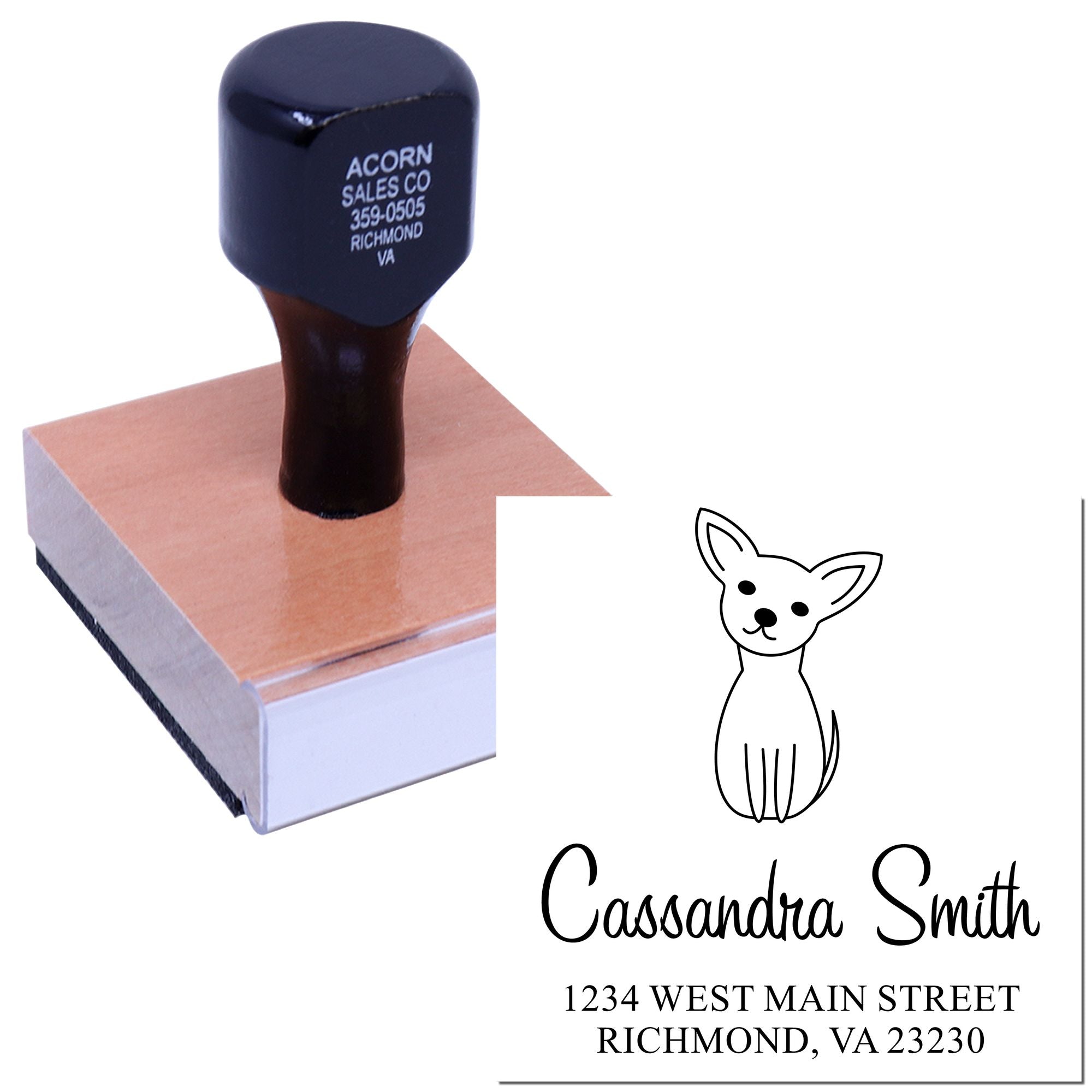 Custom rubber address stamp with cat design for personalized name and return address labeling