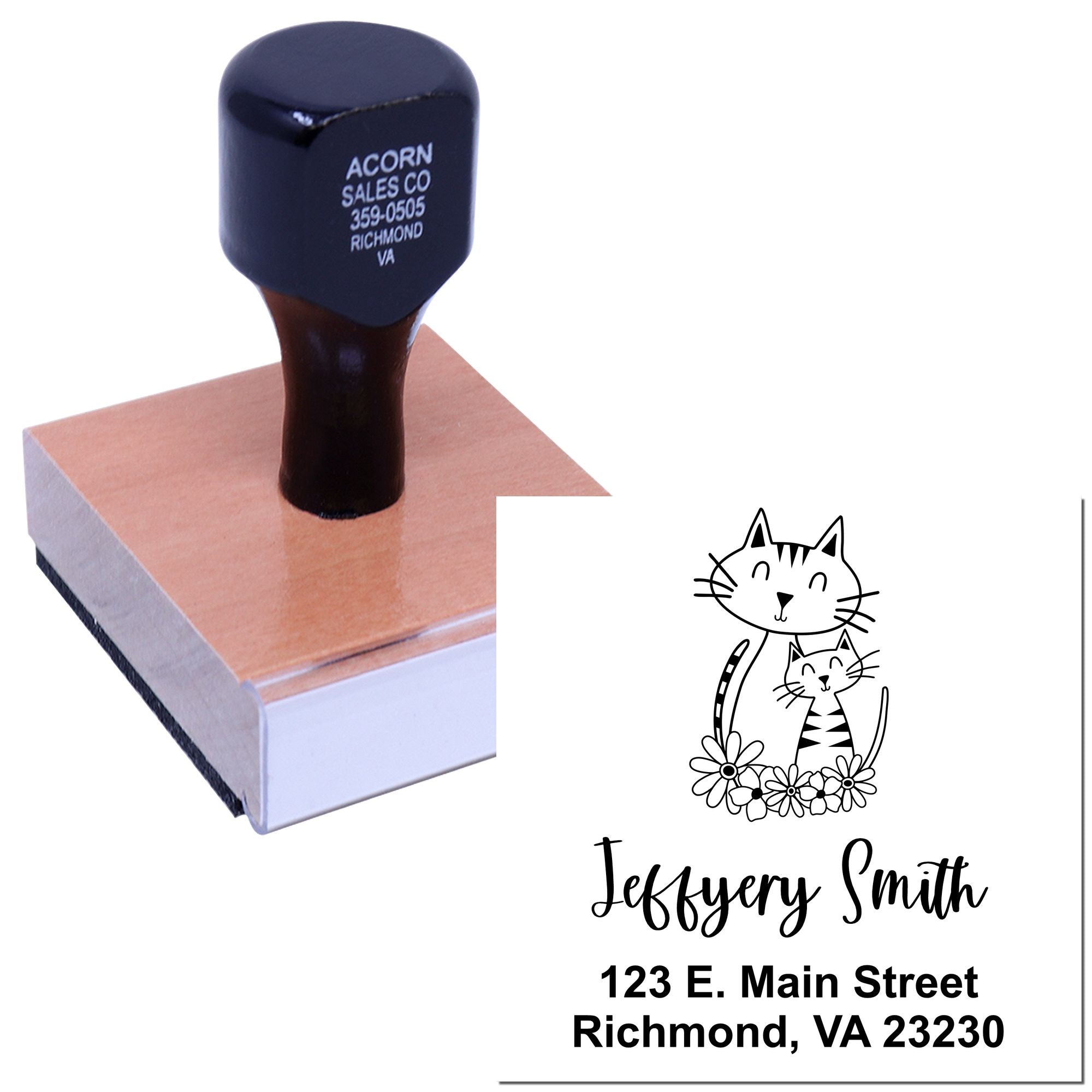 Custom rubber stamp with cat return address design for personalized mailing and business branding