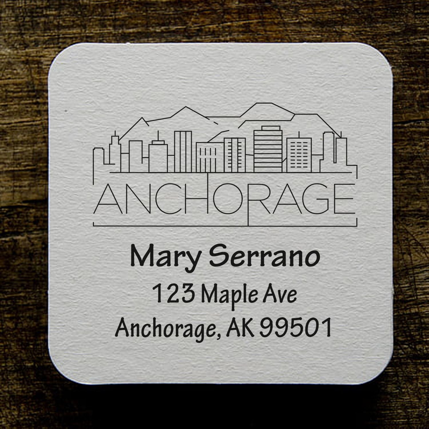 PSI Pre-Ink Anchorage Architectural City Skyline Custom-Made 3 Line Pre-Inked Stamper