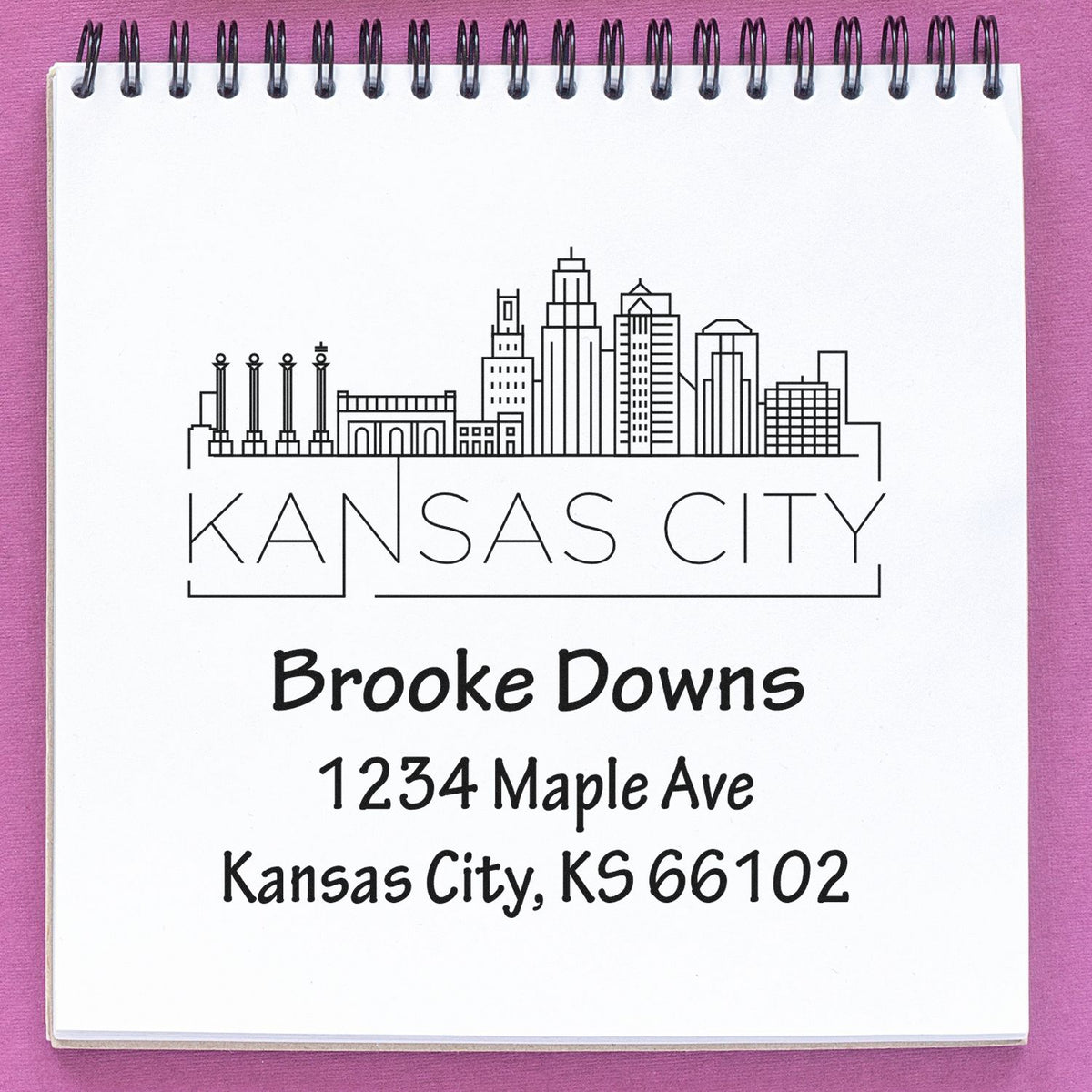 Kansas City custom address rubber stamp with skyline, personalized name and address for mailings