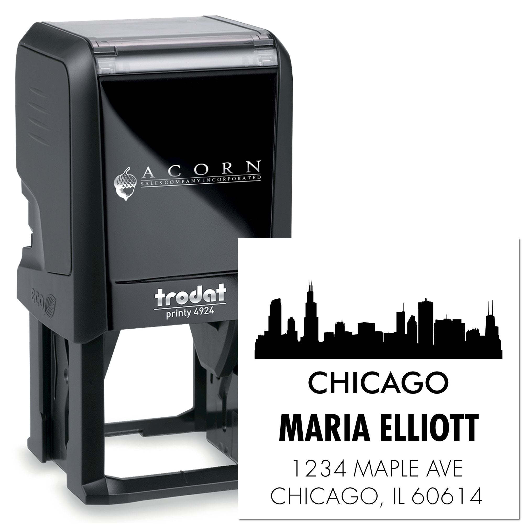 Chicago Silhouette Skyline Custom-Made Home Address Rubber Stamp Self-Inking