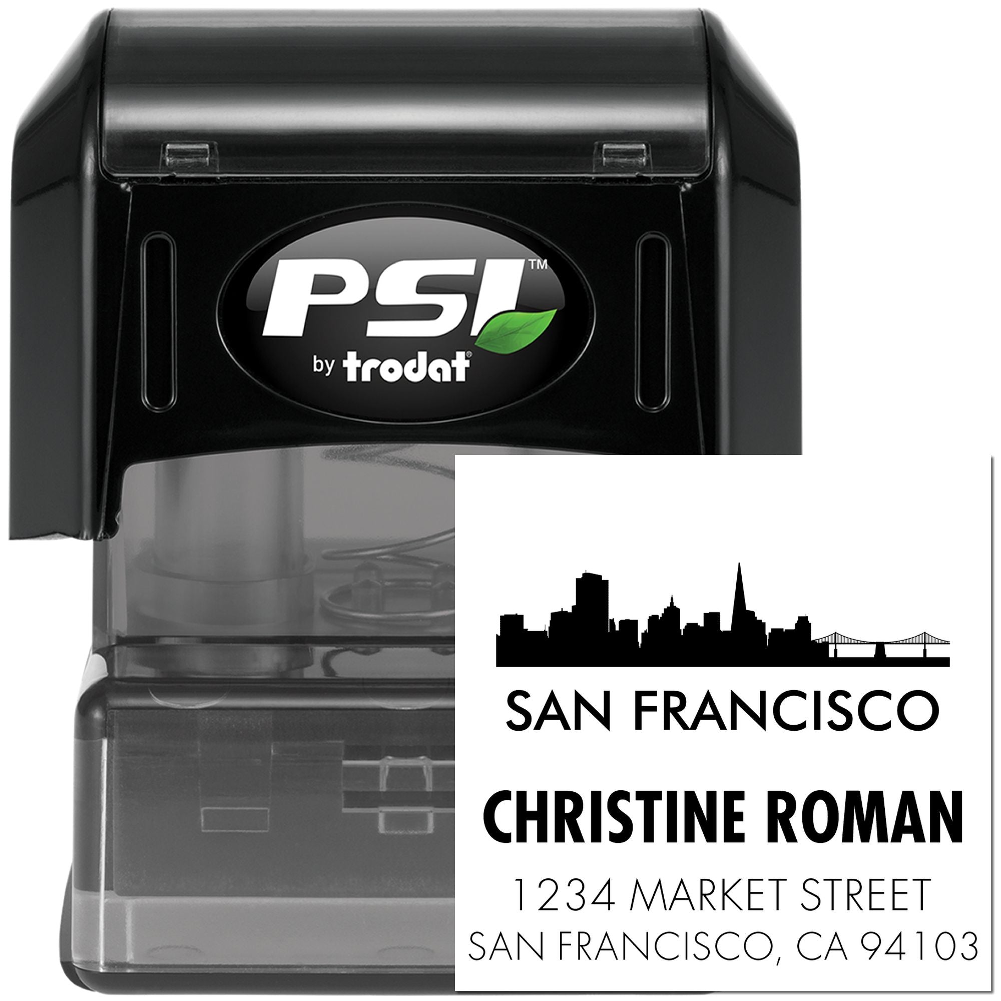 Custom San Francisco address rubber stamp by PSI by Trodat with name and address imprint
