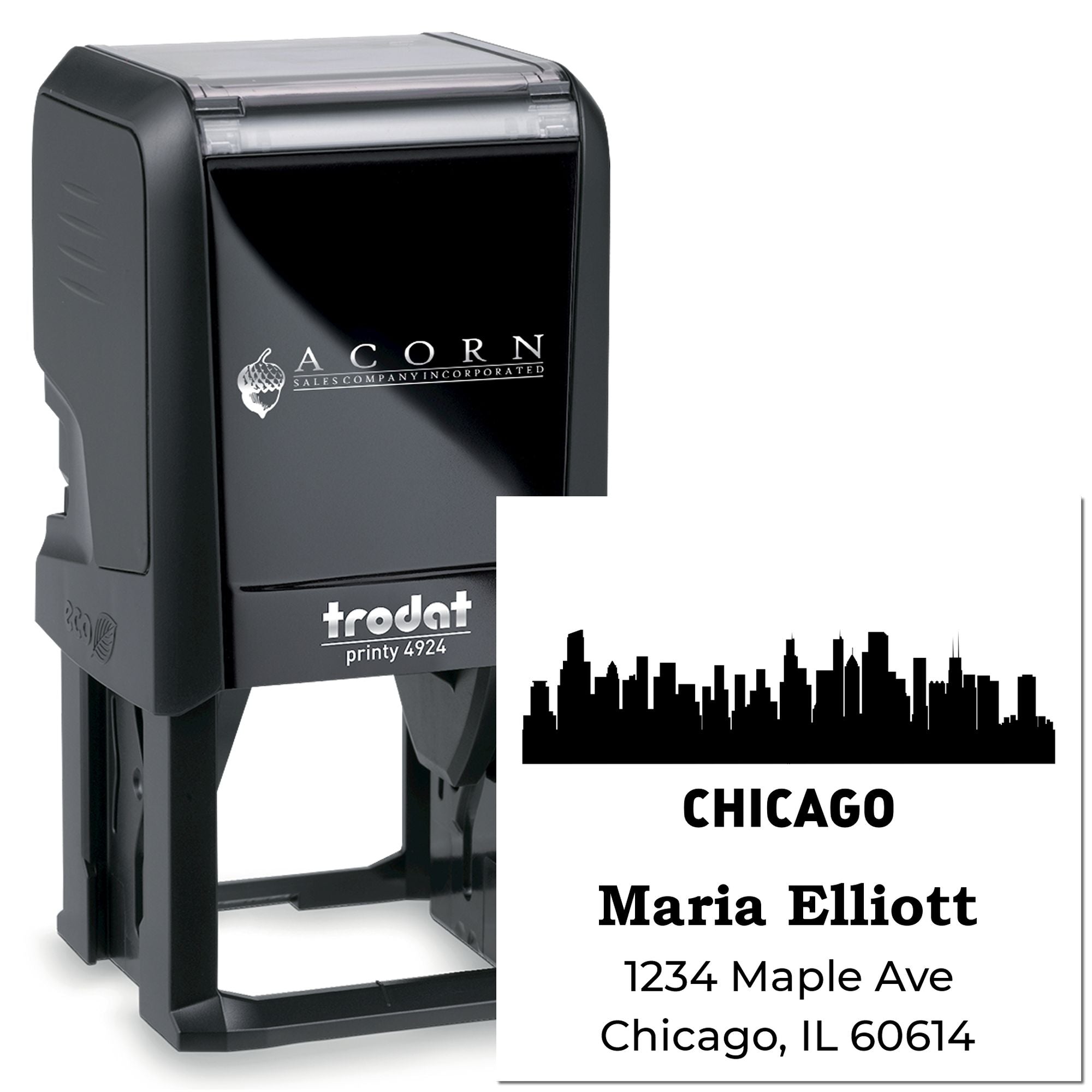 Chicago City Skyline Custom-Made Return Address Rubber Stamp Self-Inking