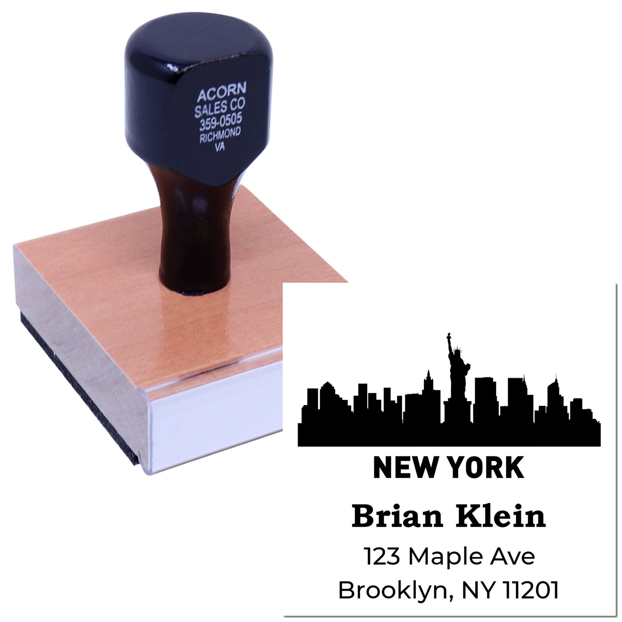Personalized New York return address rubber stamp with skyline design for business mailings