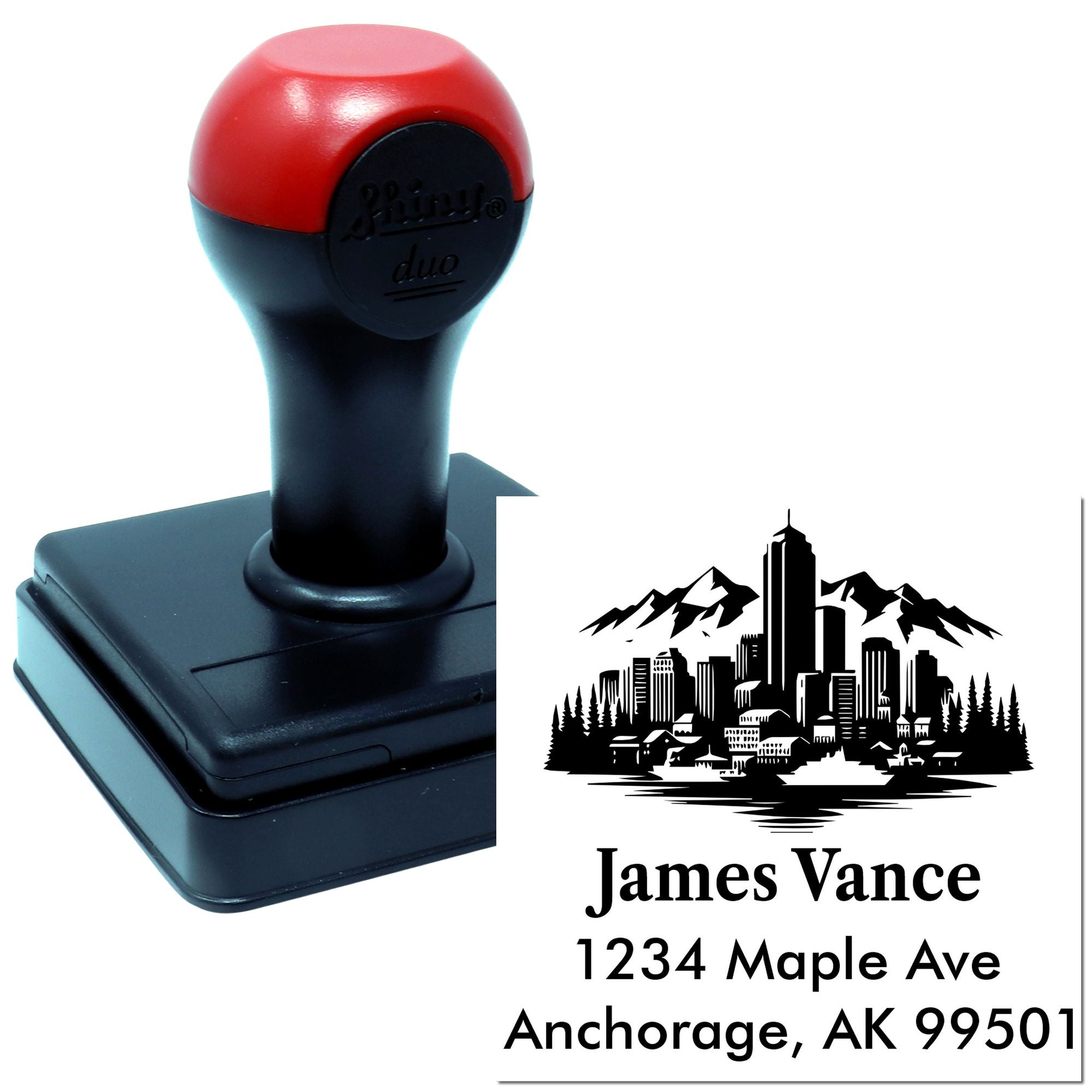 Duo Hand Anchorage Alaska City Silhouette Customized Address Stamper