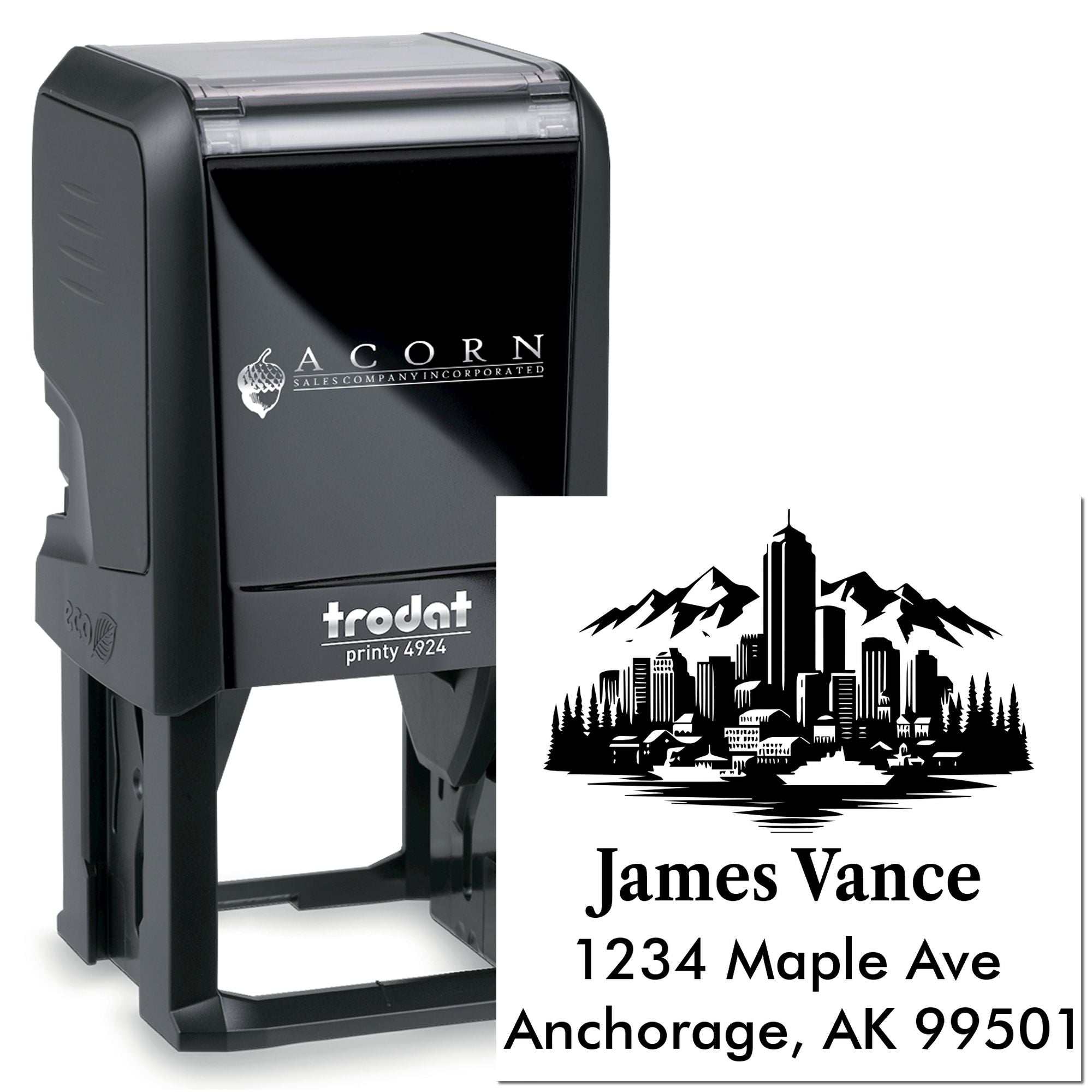 Anchorage Alaska City Silhouette Customized Address 3 Lines Stamper Self-Inking