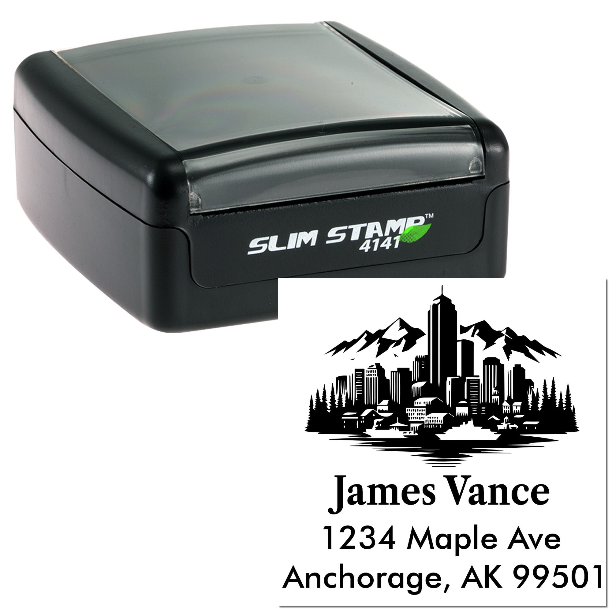 Slim Pre-Inked Anchorage Alaska City Silhouette Customized Address 3 Lines Stamper