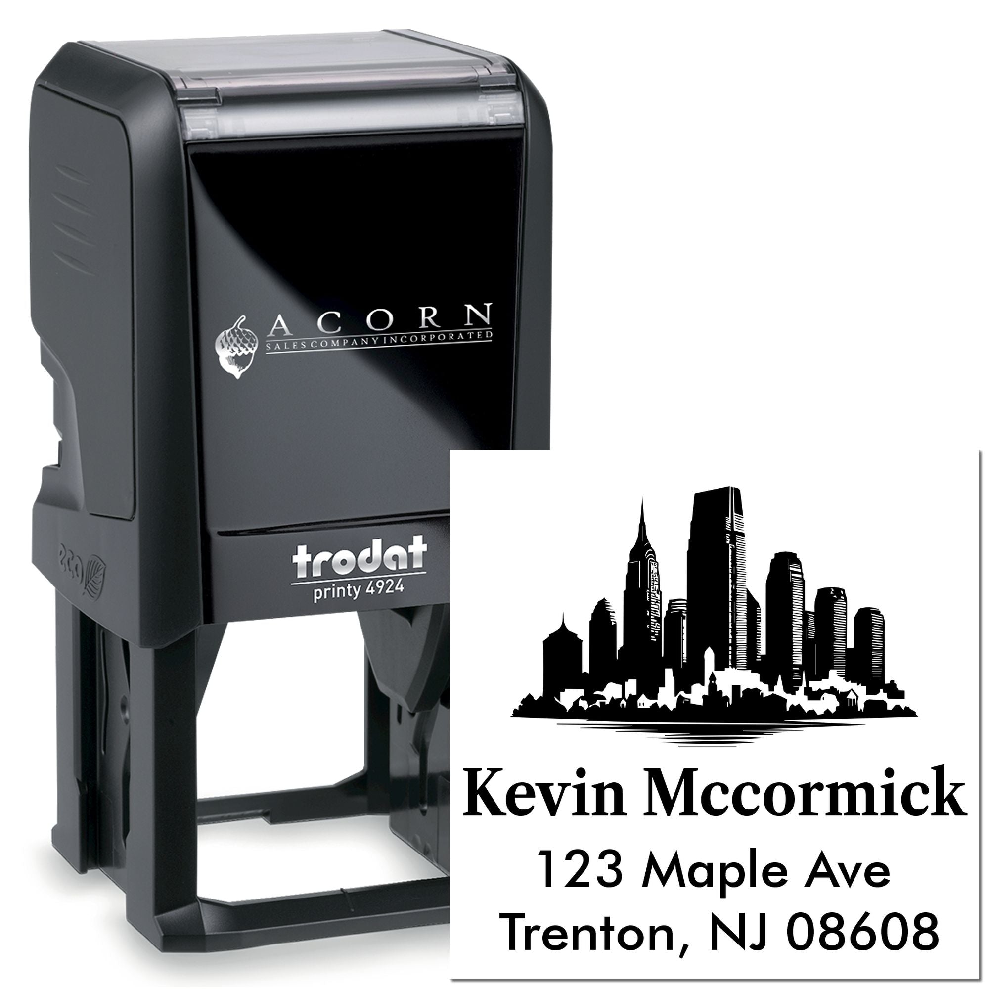 Trenton New Jersey City Silhouette Customized Large Return Address Rubber Stamp Self-Inking