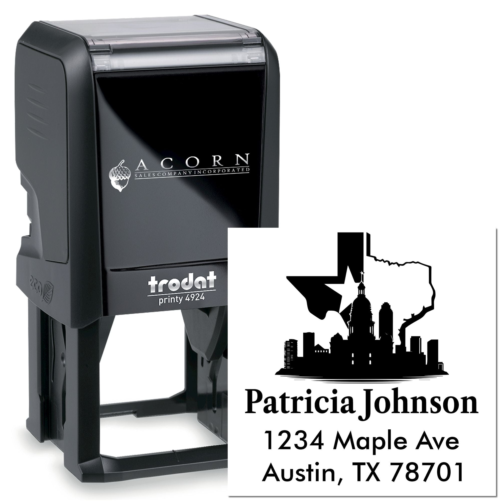 Texas City Silhouette Customized Return Rubber Stamp Self-Inking