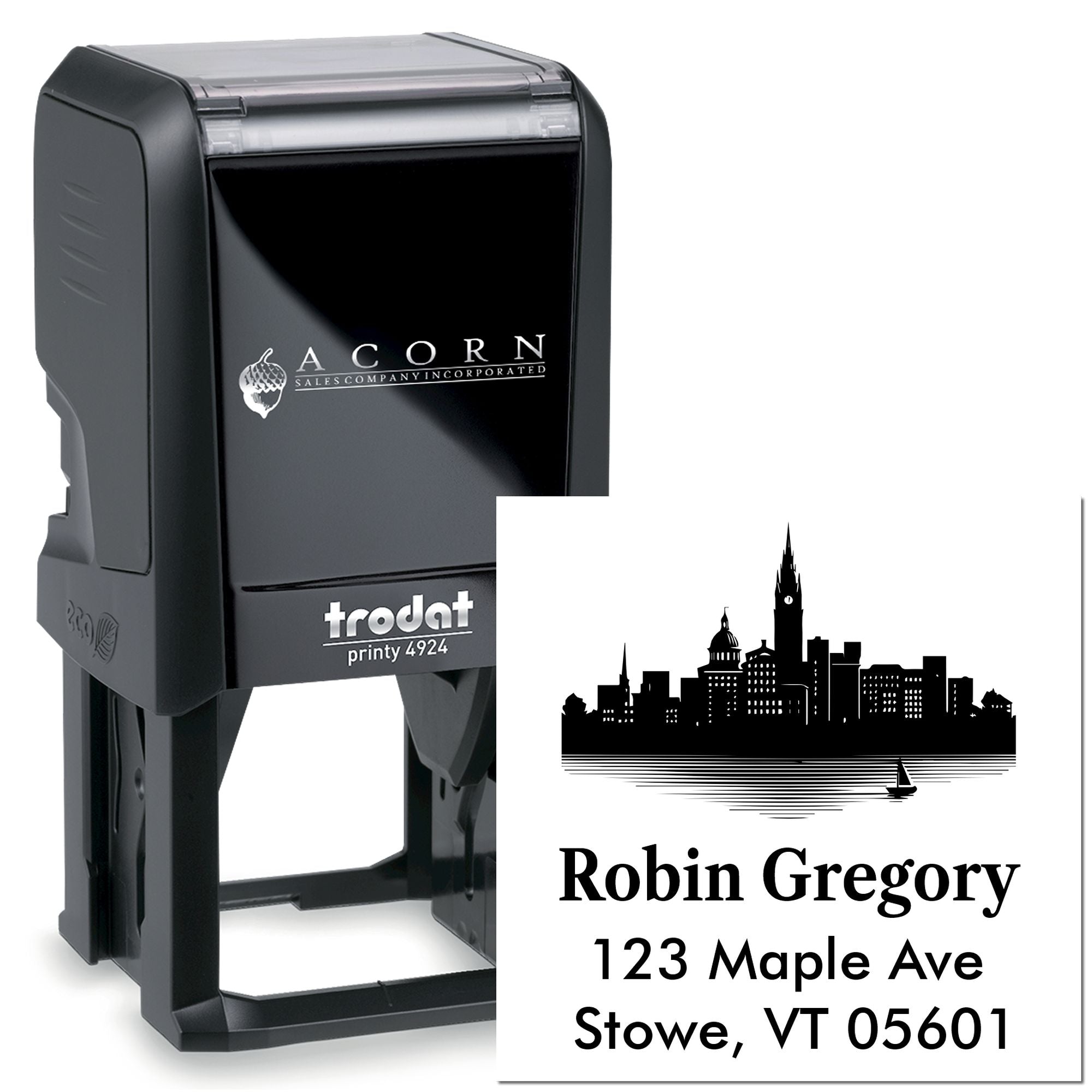 Vermont City Silhouette Customized Return Address Rubber Stamp Self-Inking