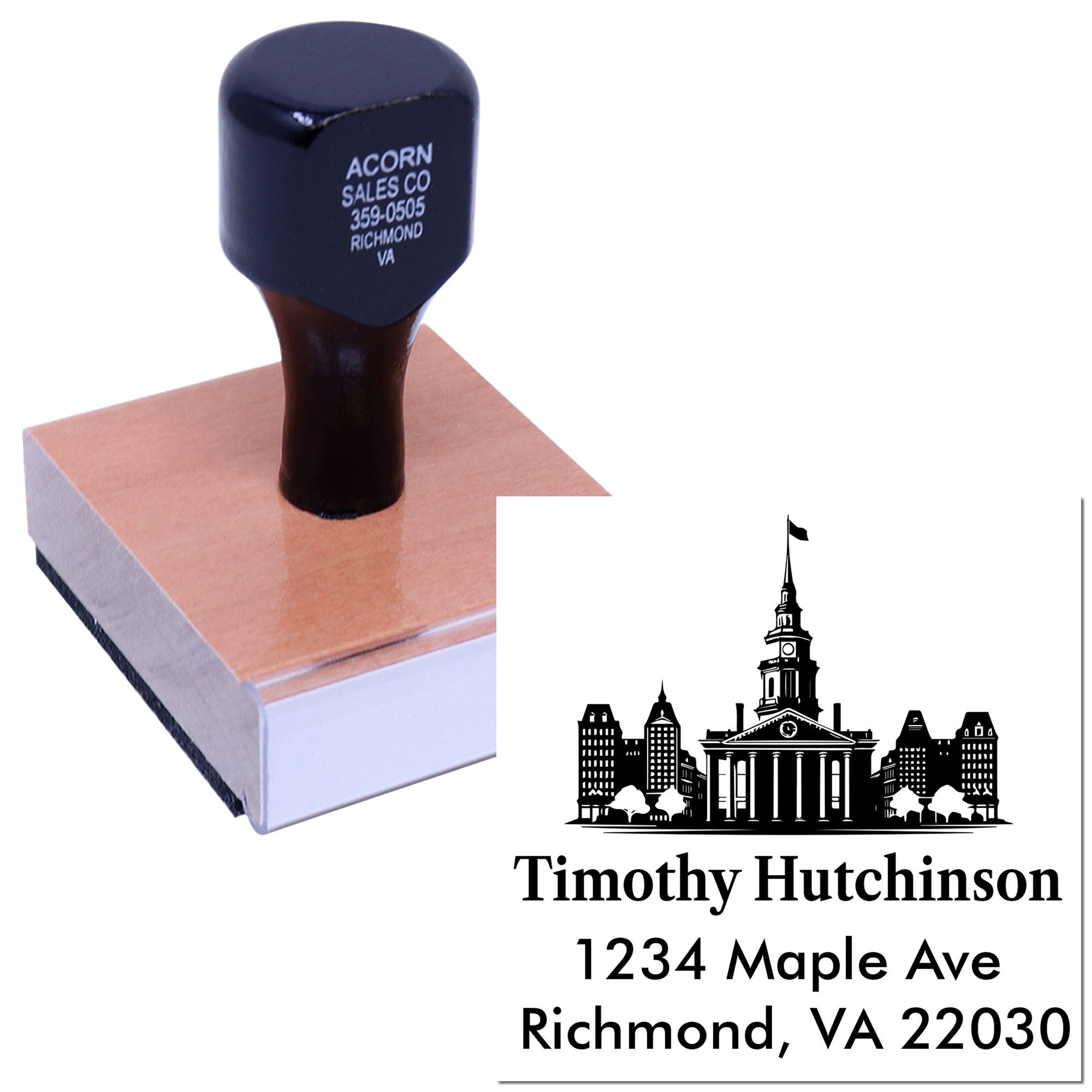 Virginia City Silhouette Customized Return Address for Envelopes Stamp with Wood Handle