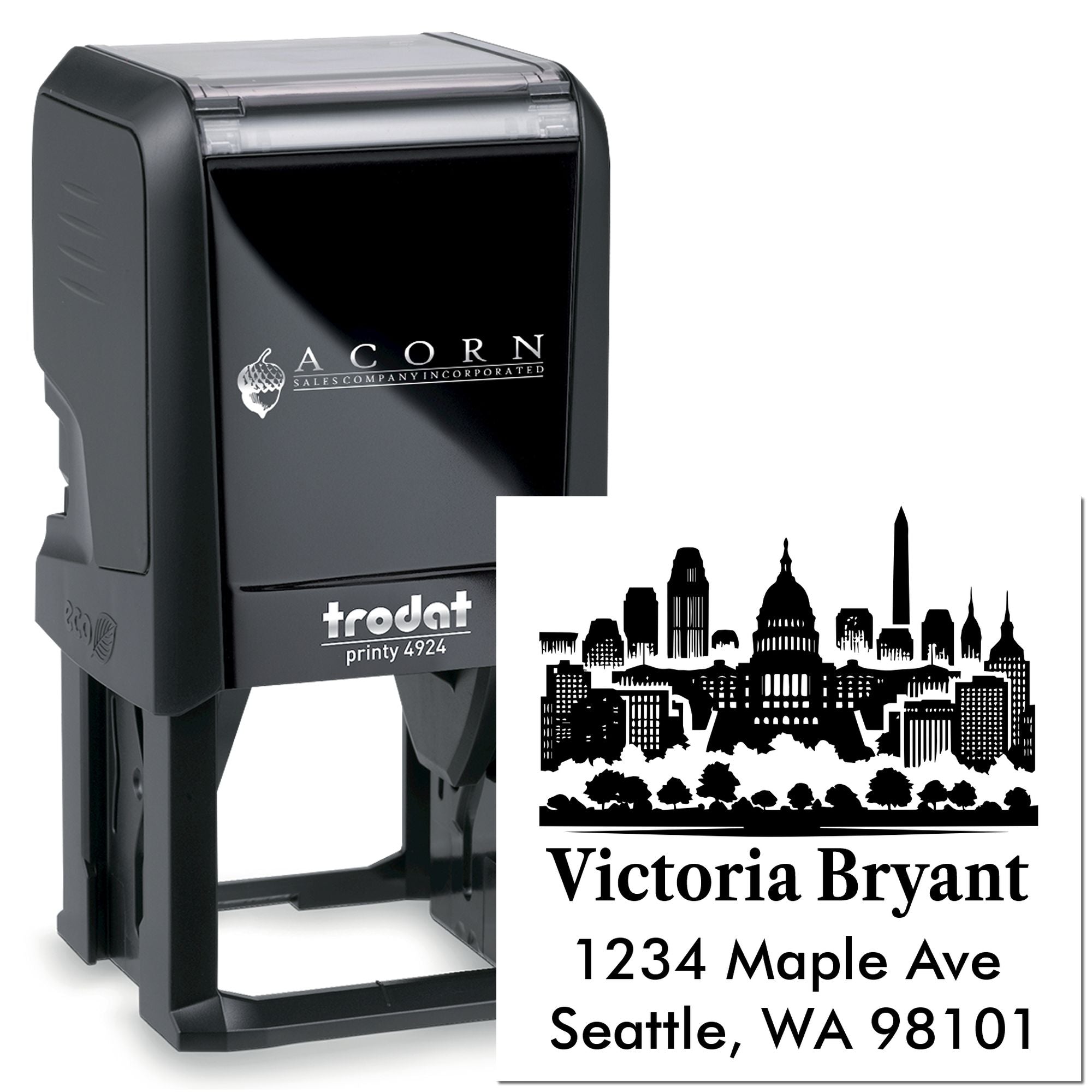 Washington City Silhouette Customized Return Address for Envelopes Stamper Self-Inking