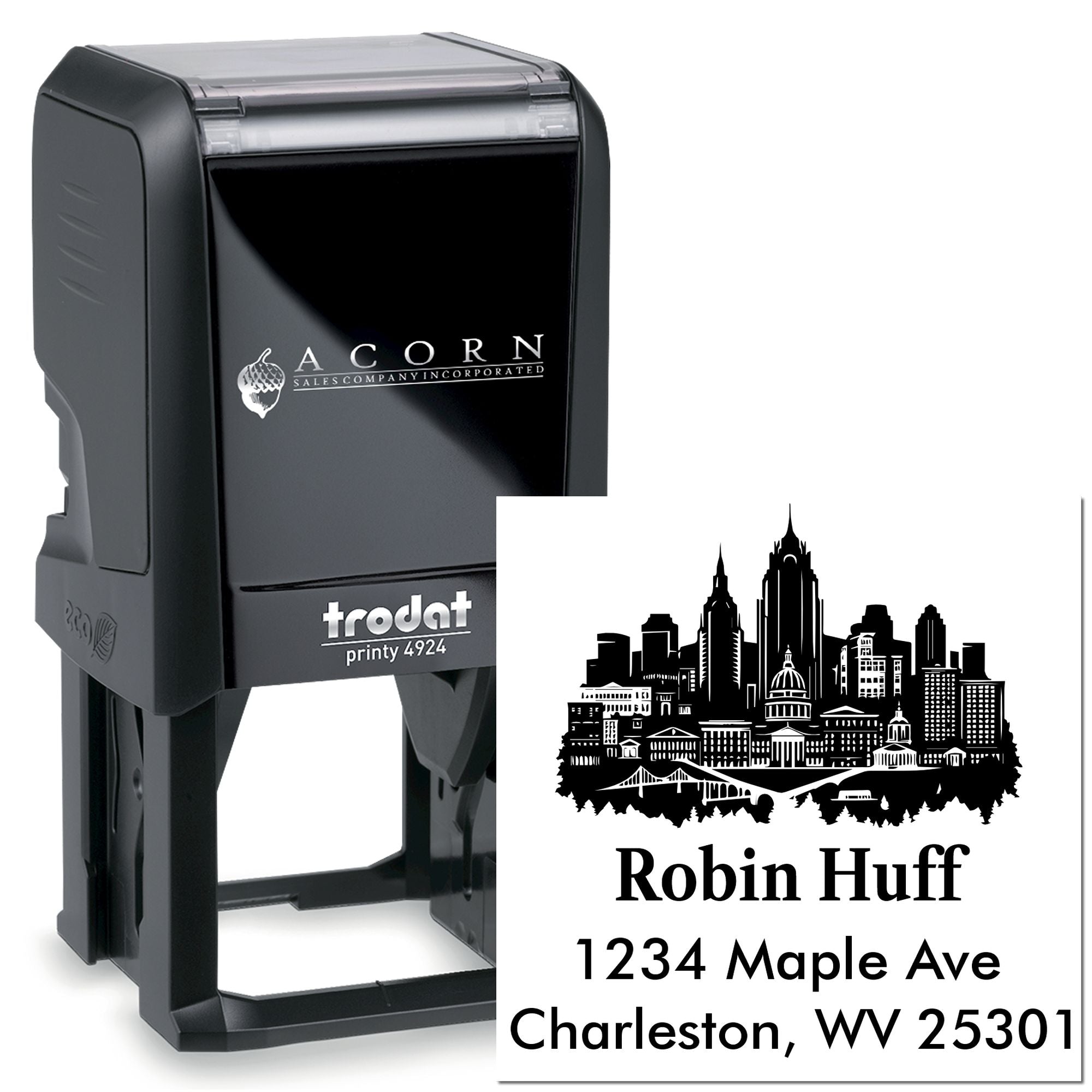 West Virginia City Silhouette Customized Return Address for Envelopes Rubber Stamp Self-Inking