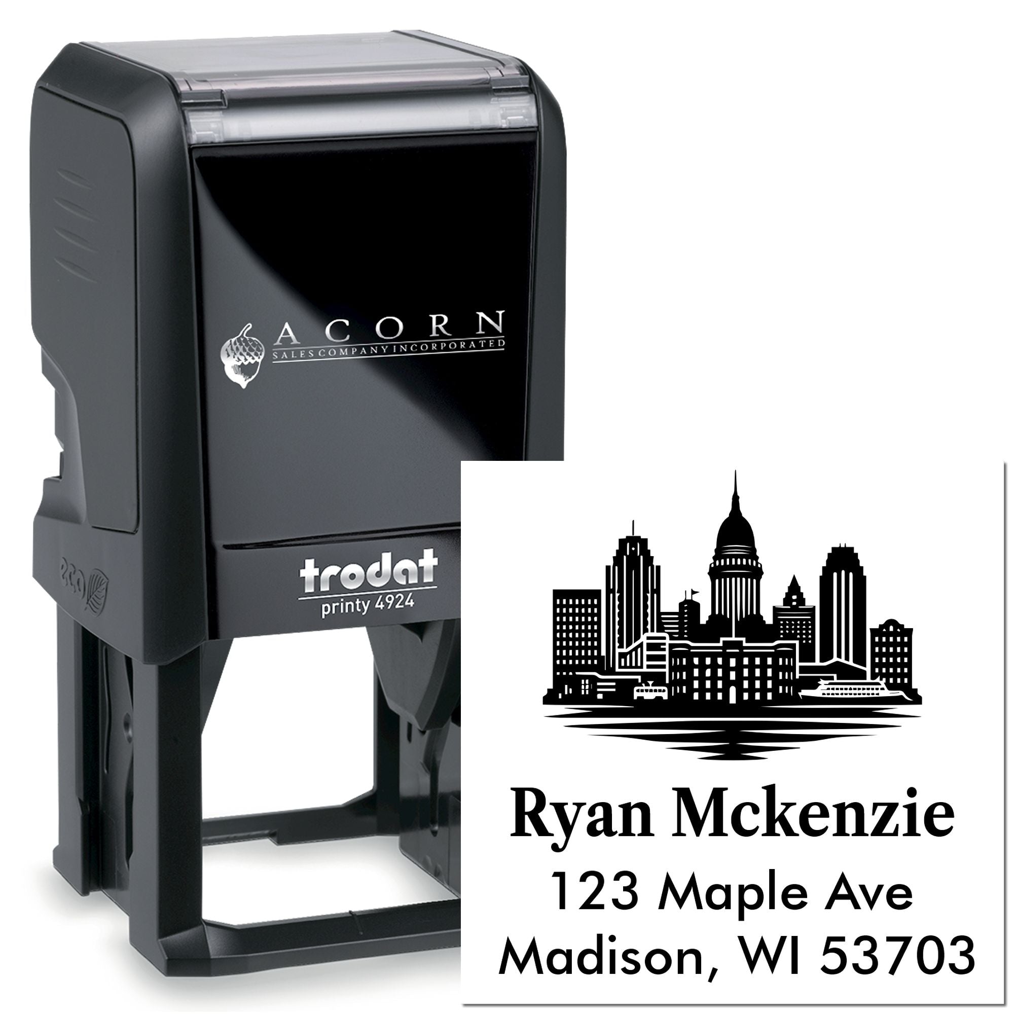 Wisconsin City Silhouette Customized Return Address Label Stamp Self-Inking