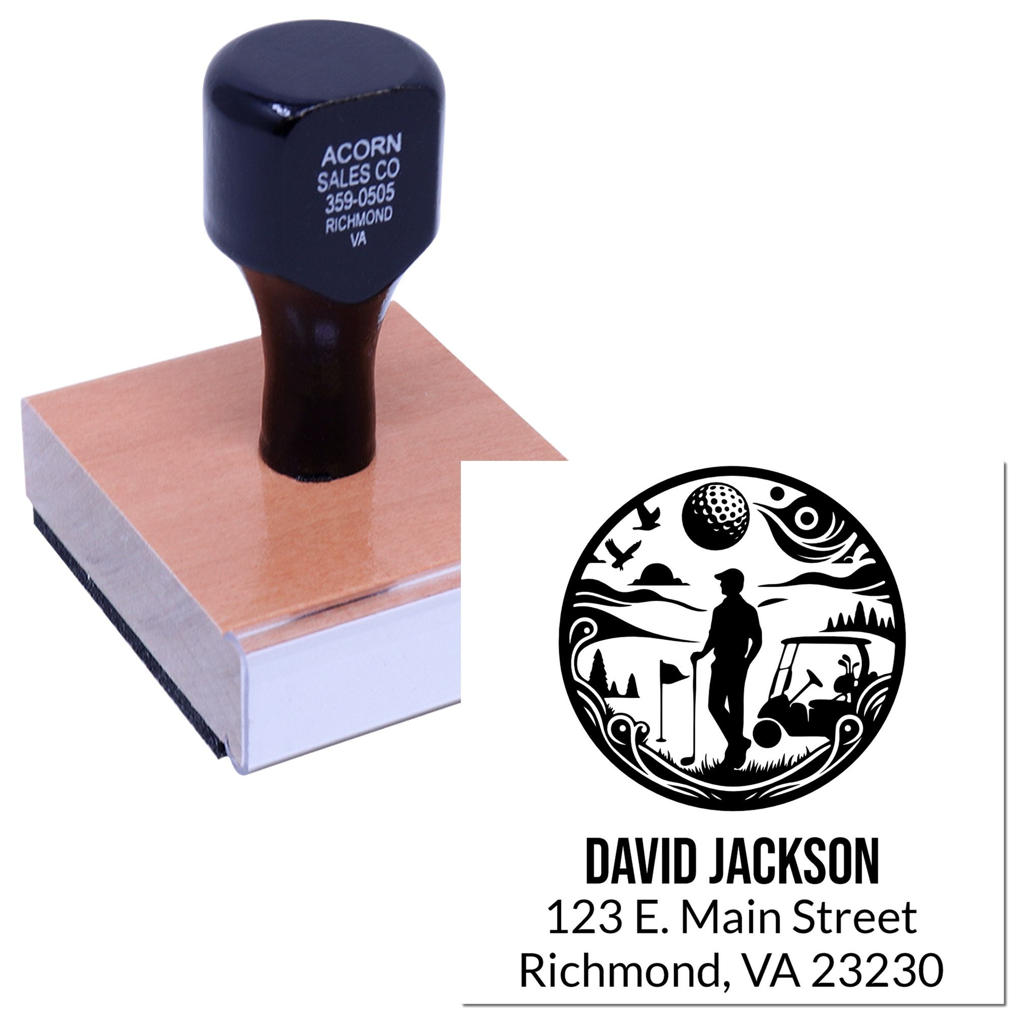 Custom rubber stamp with logo and address for personalized business or golf club stationery