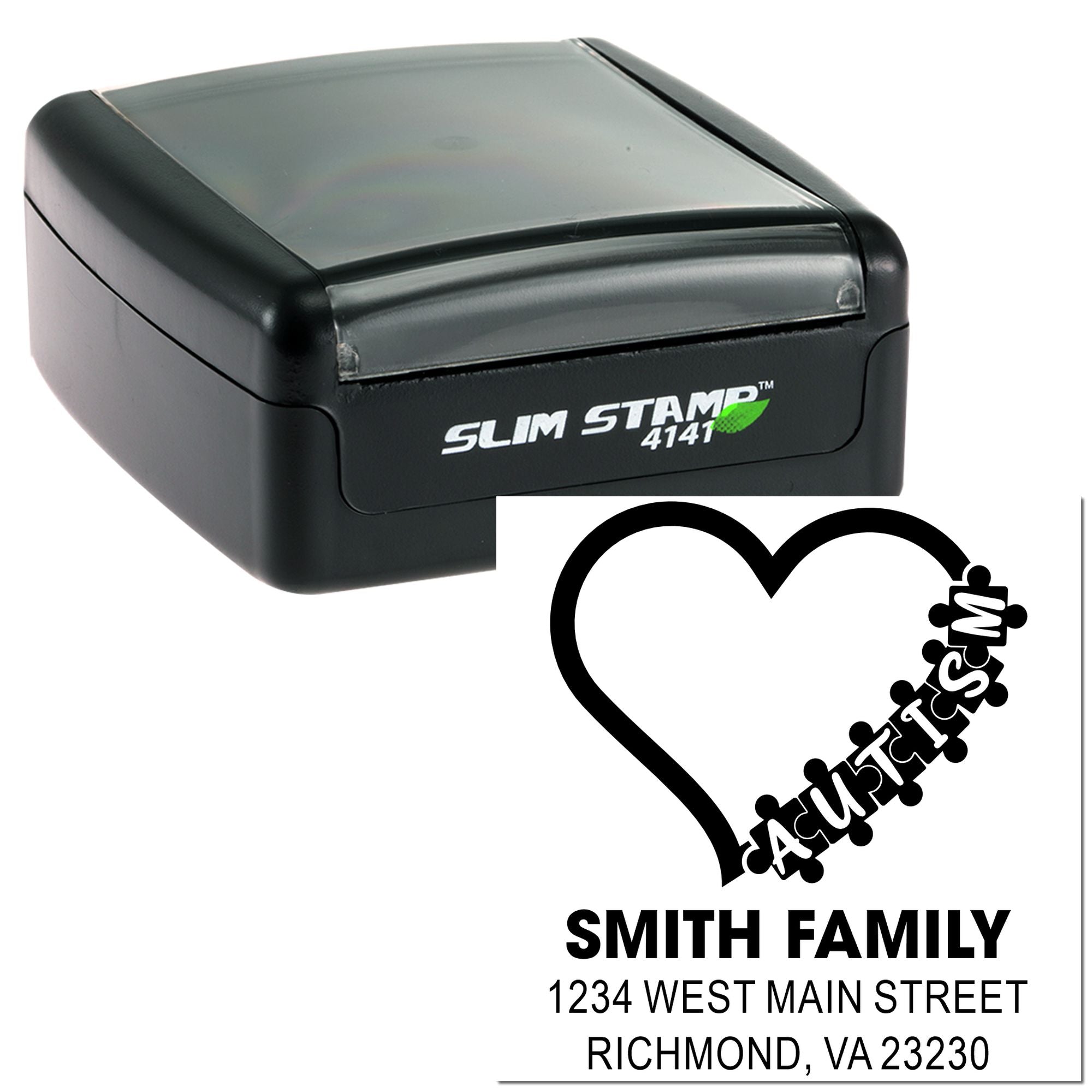 Custom self-inking Slim Stamp 4141 rubber stamp with Smith family heart address design