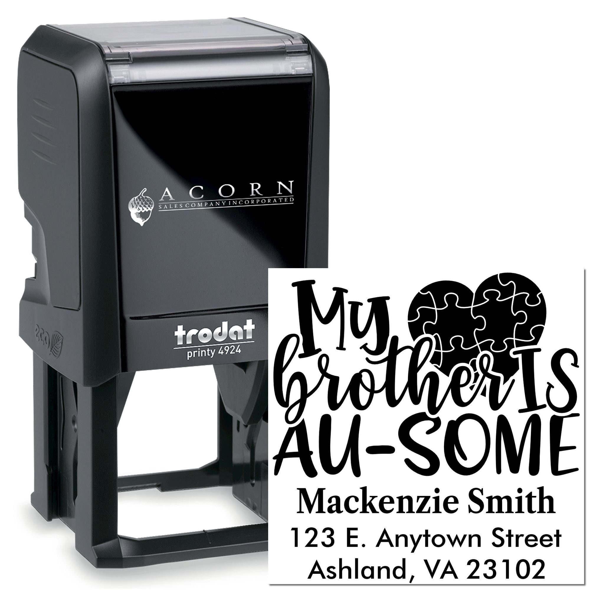 Custom self-inking rubber stamp featuring My brothers are awesome and an address imprint for personalized family mail.