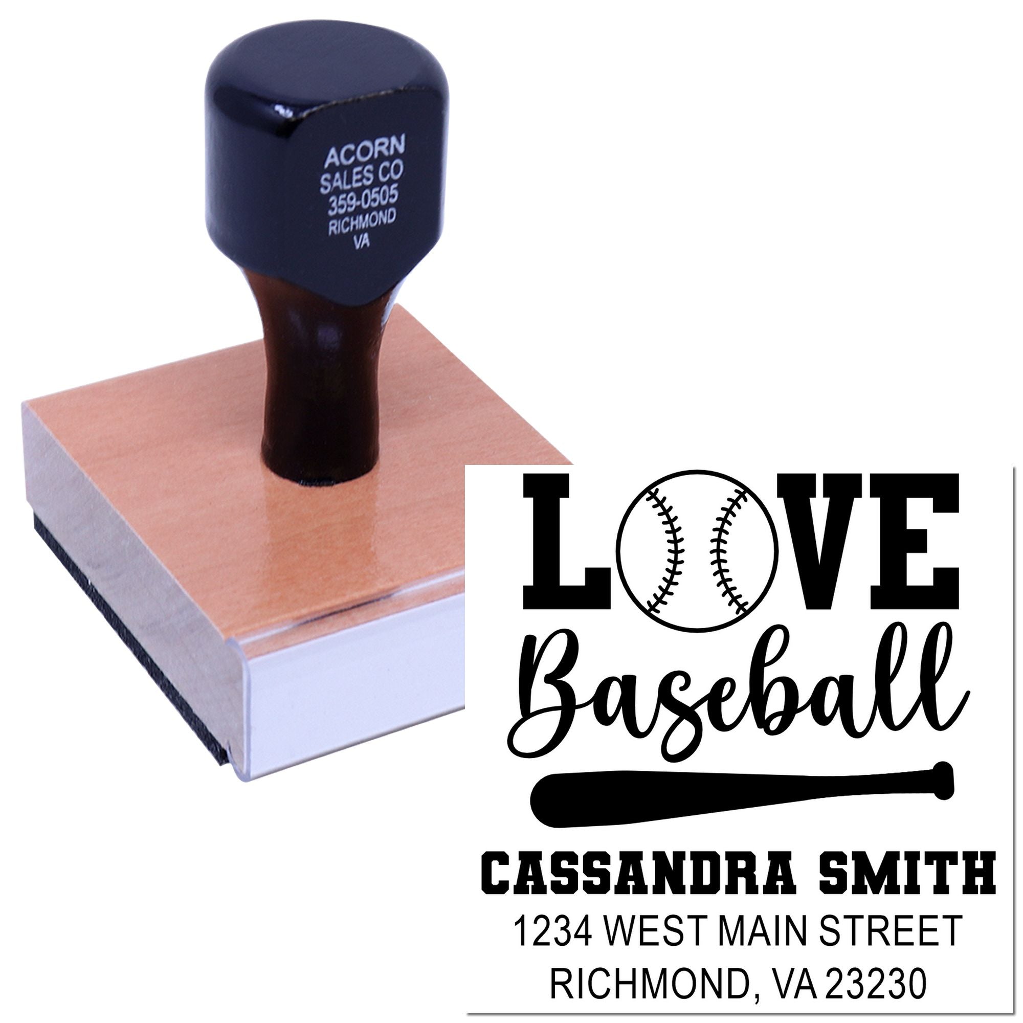 The Dugout Crew Love Baseball Custom-Made Return Address Stamp with Wood Handle