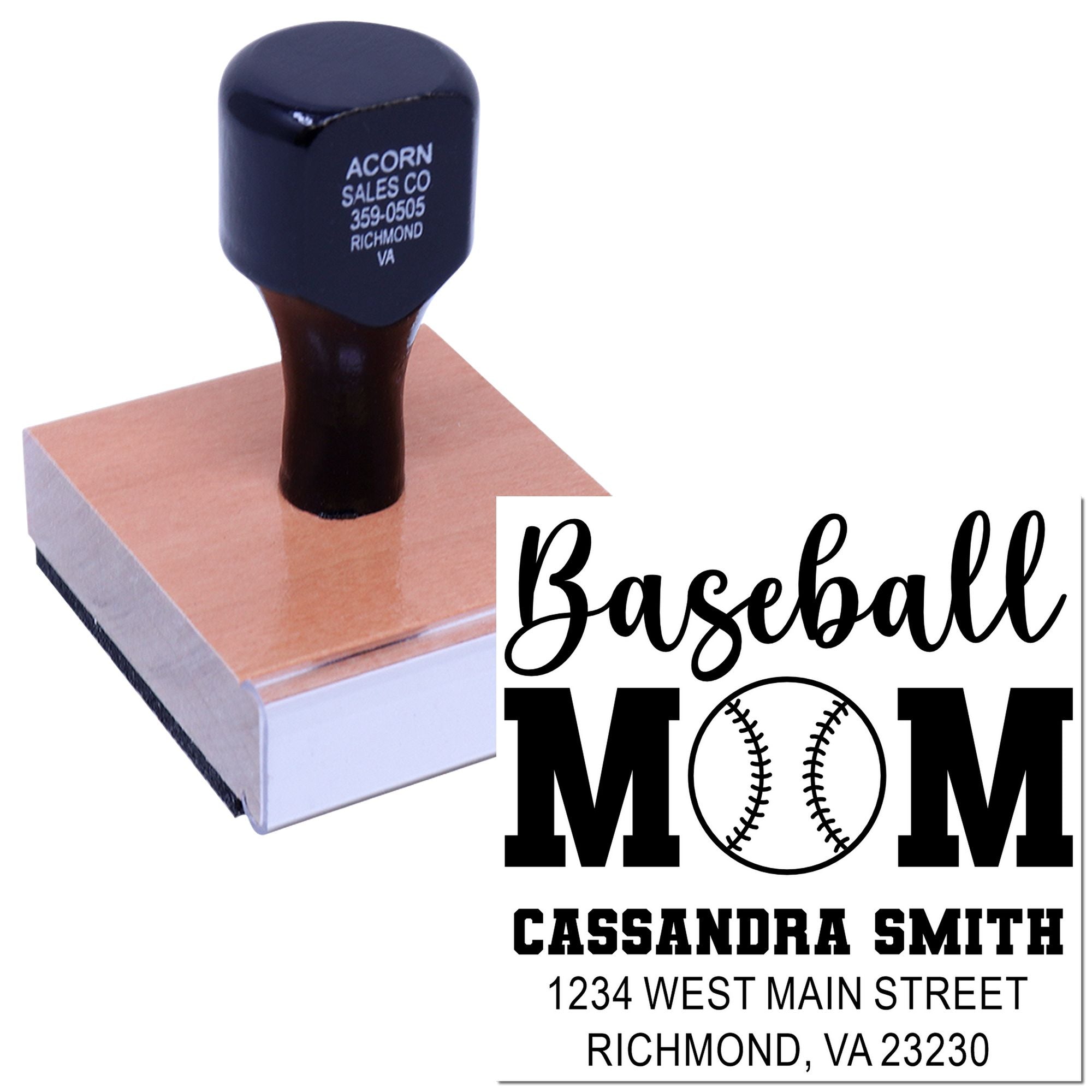Curveball Kings Baseball Mom Custom-Made Return Address for Envelopes Stamp with Wood Handle