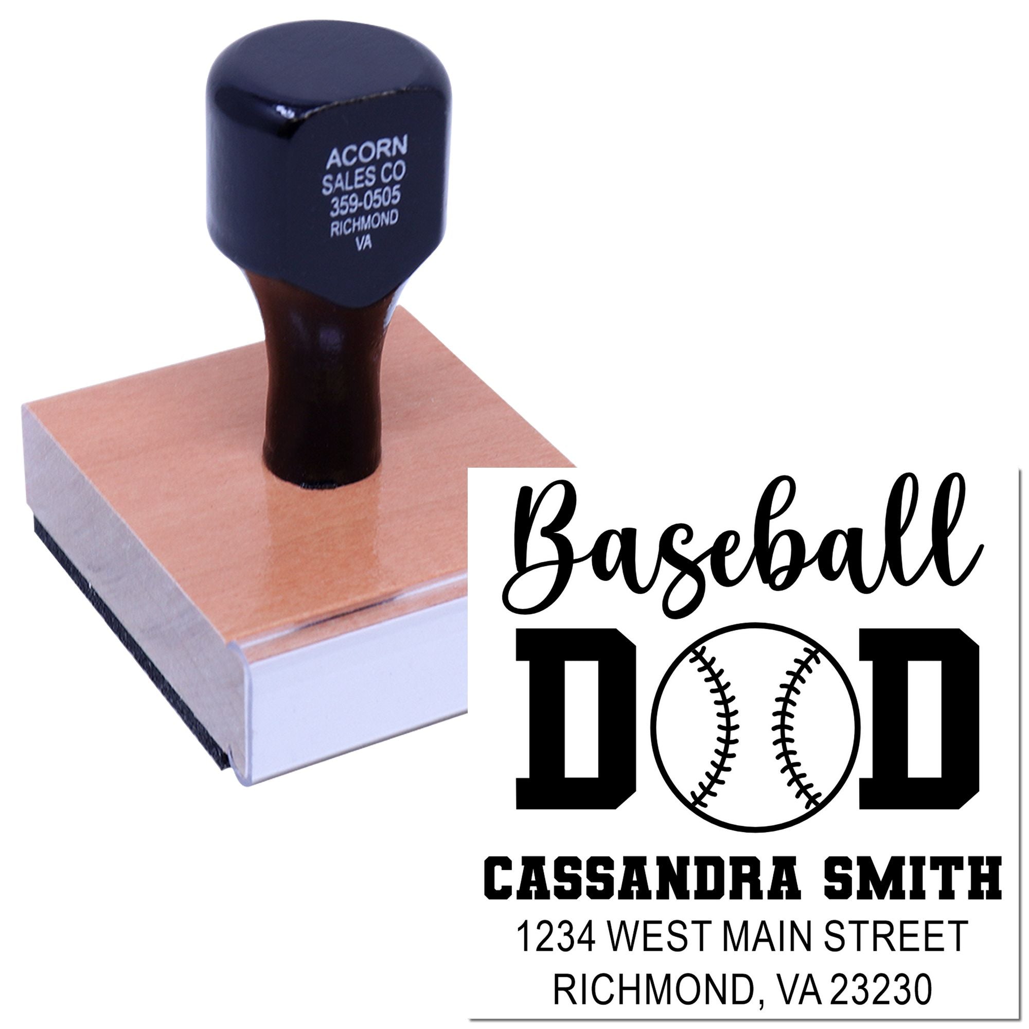 Diamond Dingers Baseball Dad Custom-Made Return Address for Envelopes Stamp with Wood Handle