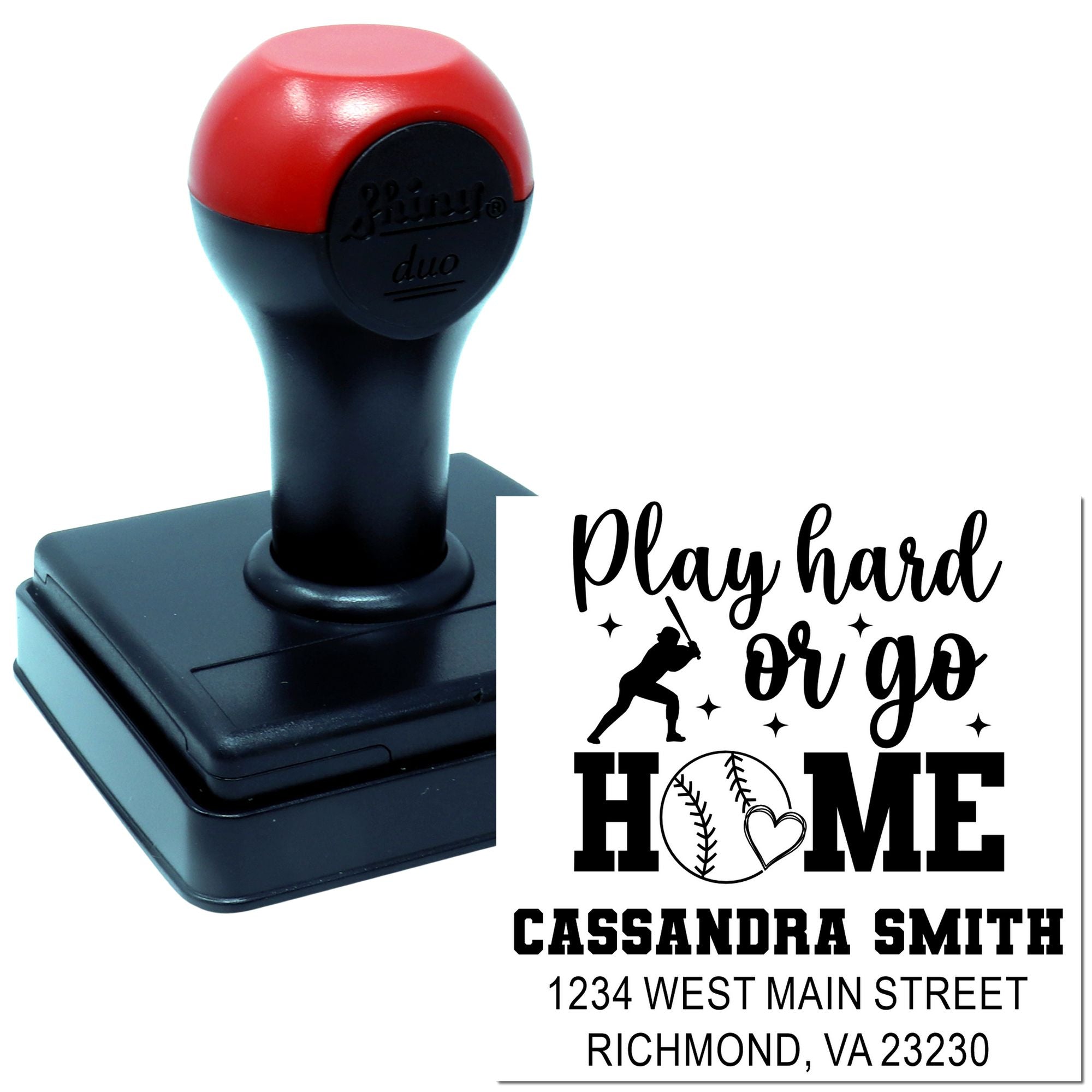 Duo Hand Home Run Hustle Baseball Custom Return Address Stamp